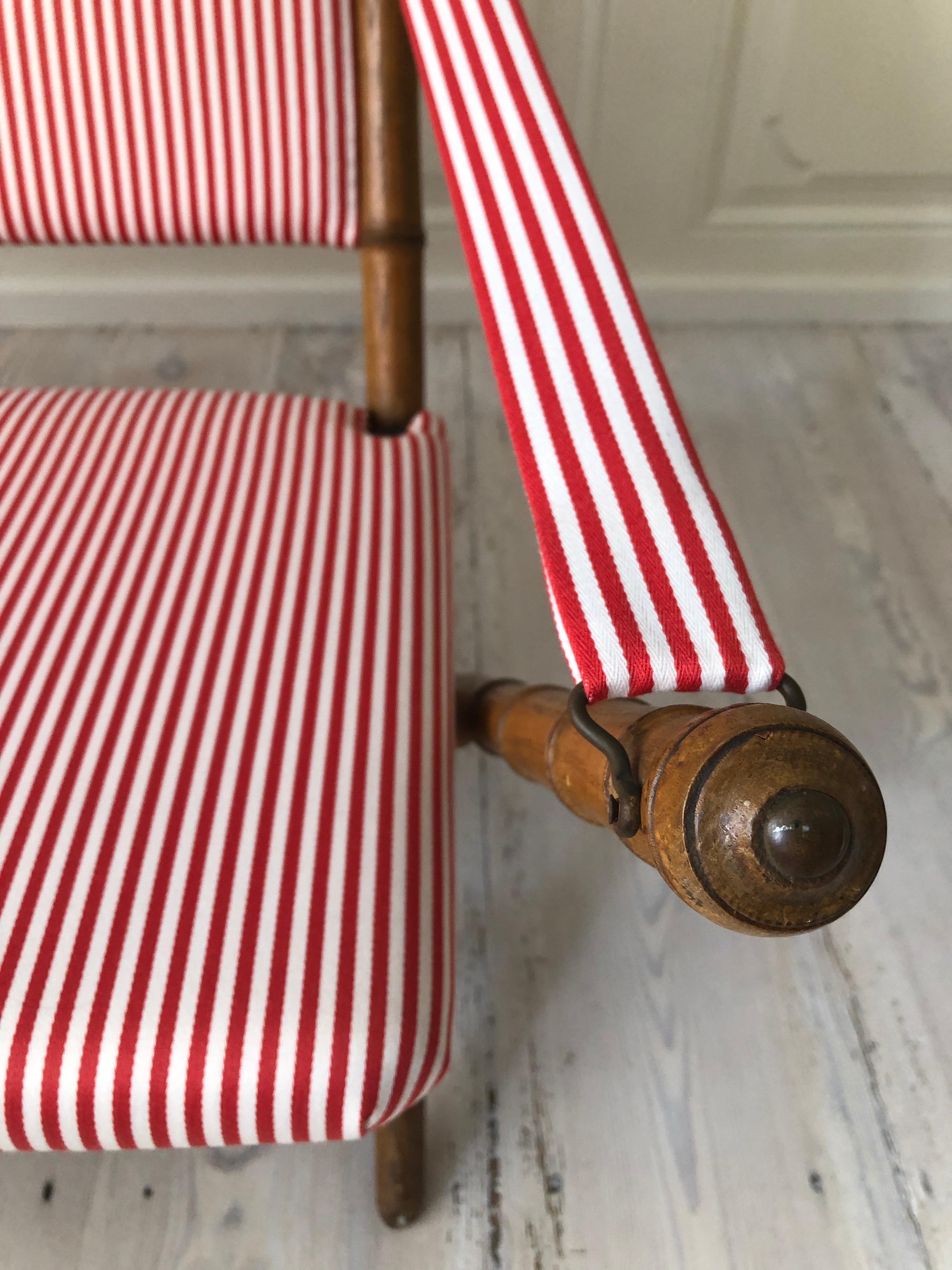 Vintage French 1950s Foldable Sofa in Faux Bamboo and Red/White Striped Textile In Good Condition In Copenhagen K, DK