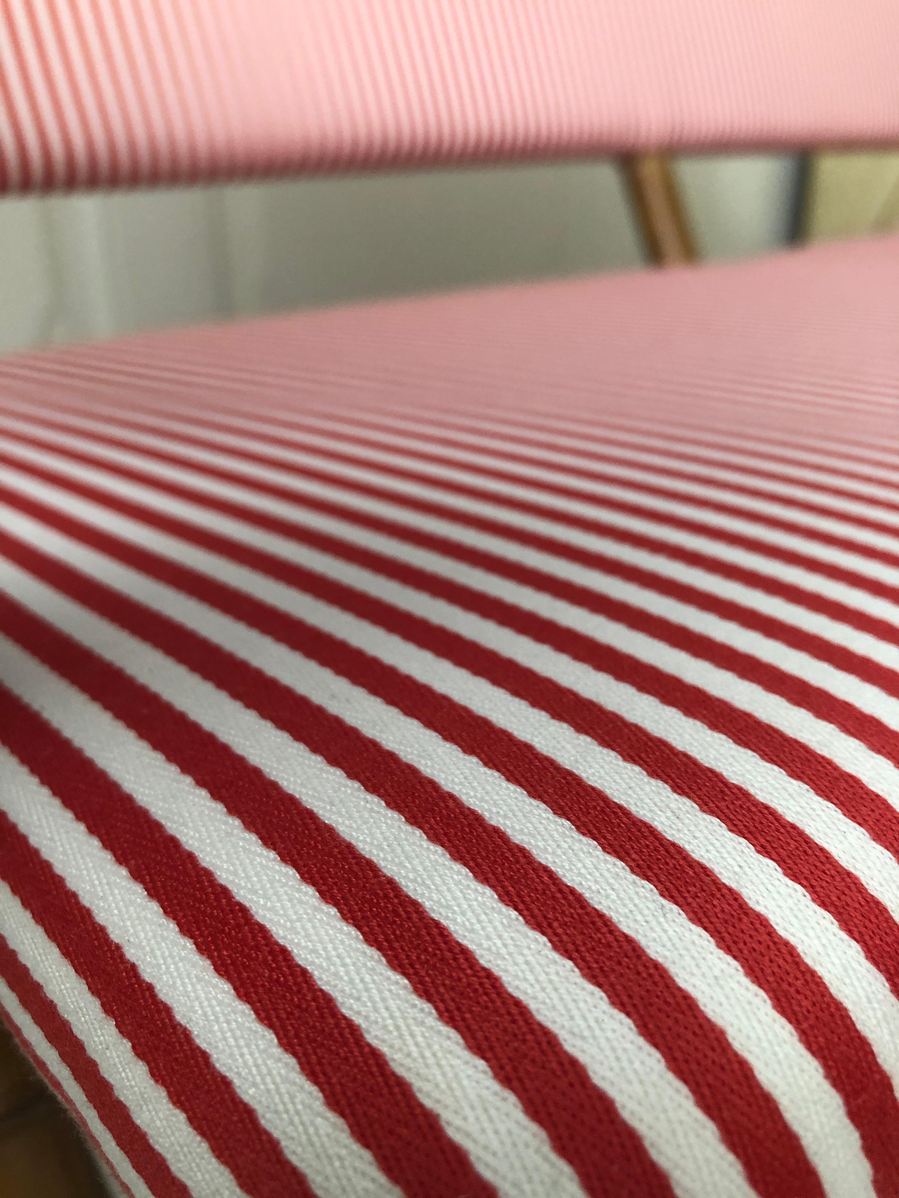 Vintage French 1950s Foldable Sofa in Faux Bamboo and Red/White Striped Textile 4