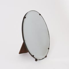 Vintage French 1950s Oval Bevelled Glass Dressing Table Mirror on Ball Feet