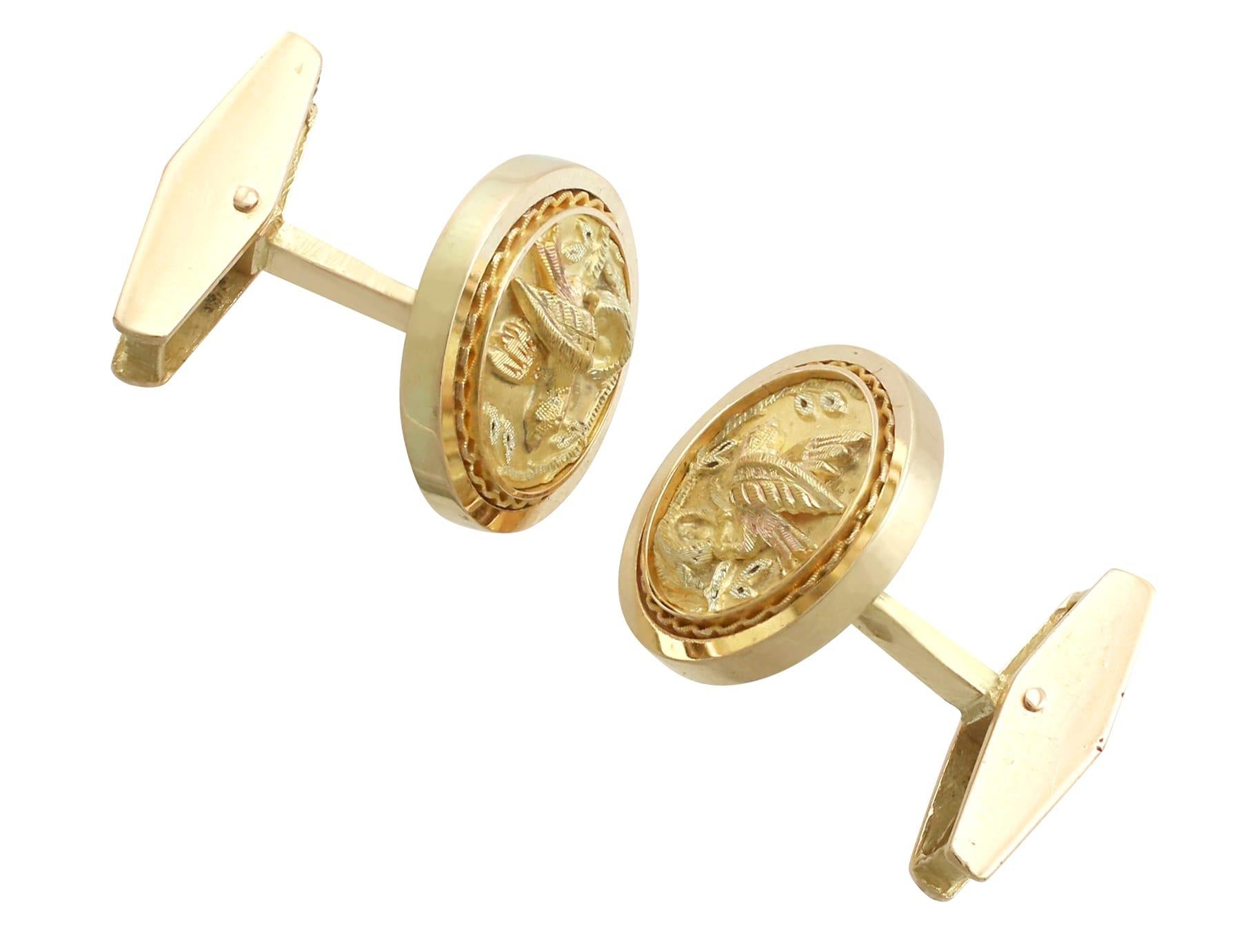 Vintage French 1950s Yellow Gold Bird Cufflinks In Excellent Condition For Sale In Jesmond, Newcastle Upon Tyne