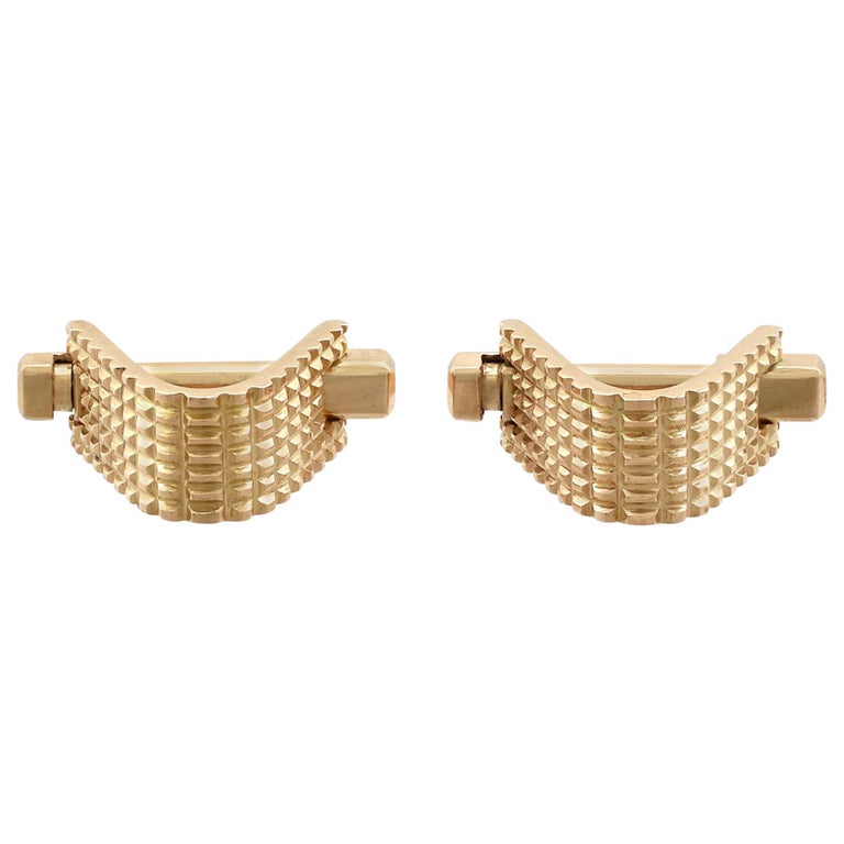Boutons De Manchette Vintage En Or 14 Carats Avec Saphir Et Diamants - Bleu - Occasion Très Bon État