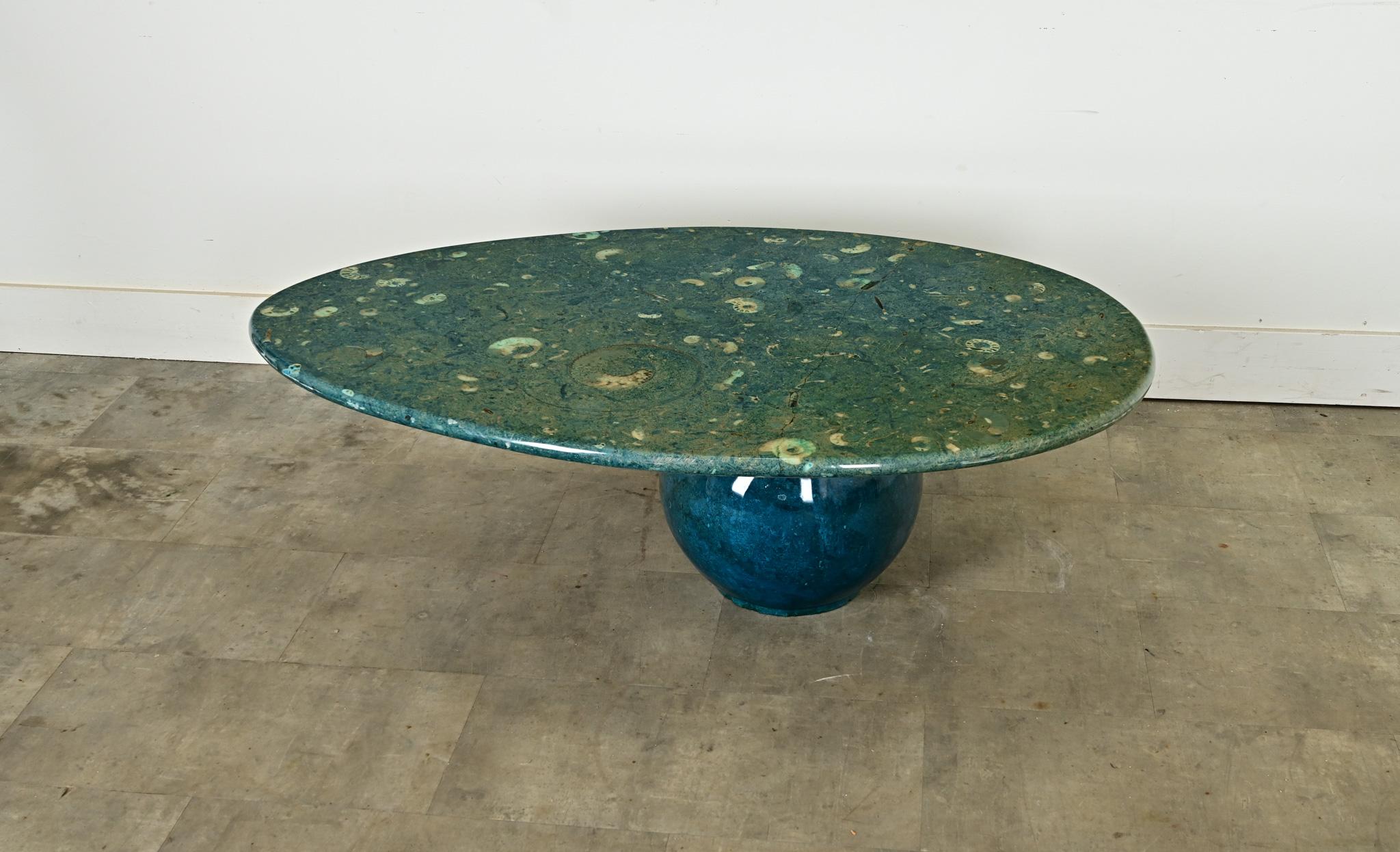 Vintage French 1970s Green Fossil Marble Coffee Table 3