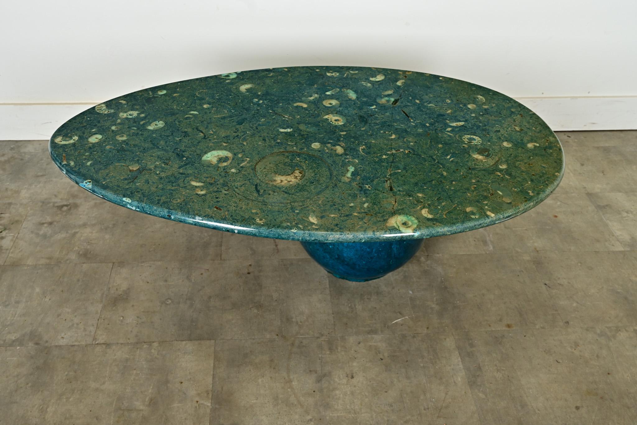 Vintage French 1970s Green Fossil Marble Coffee Table 4