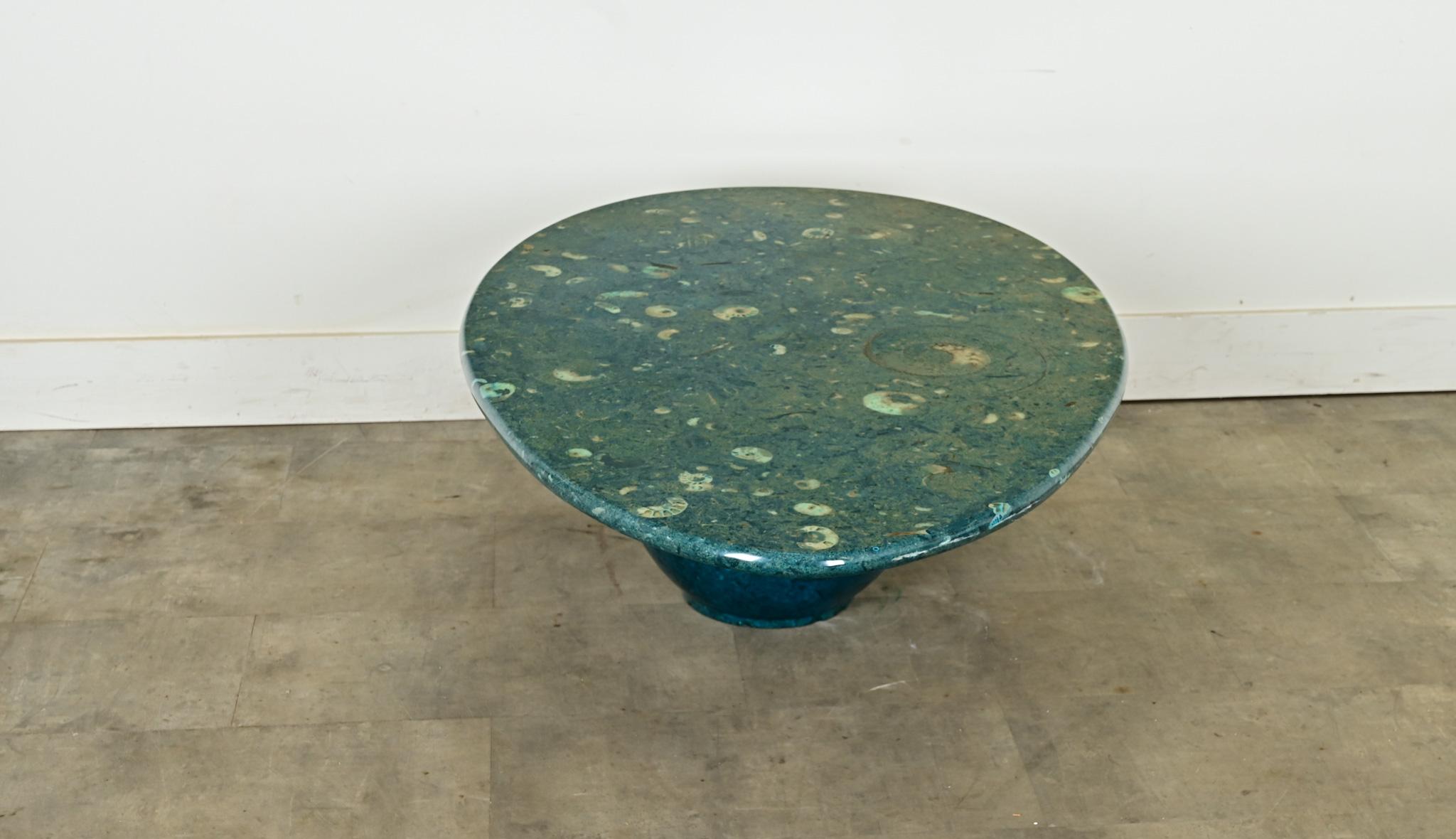 Vintage French 1970s Green Fossil Marble Coffee Table 5