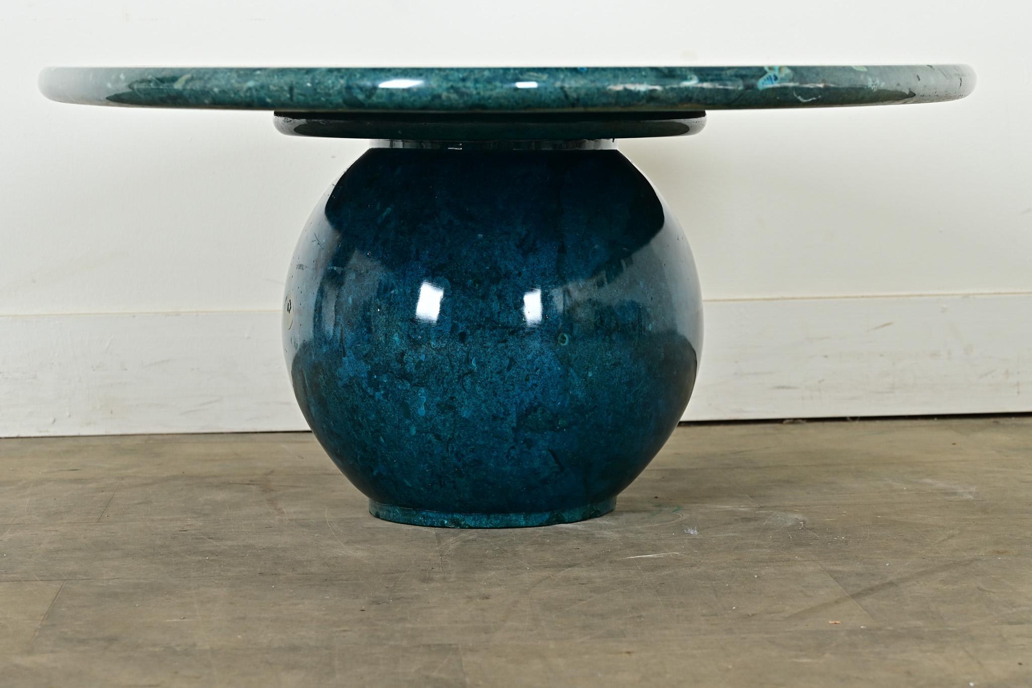 Vintage French 1970s Green Fossil Marble Coffee Table 6