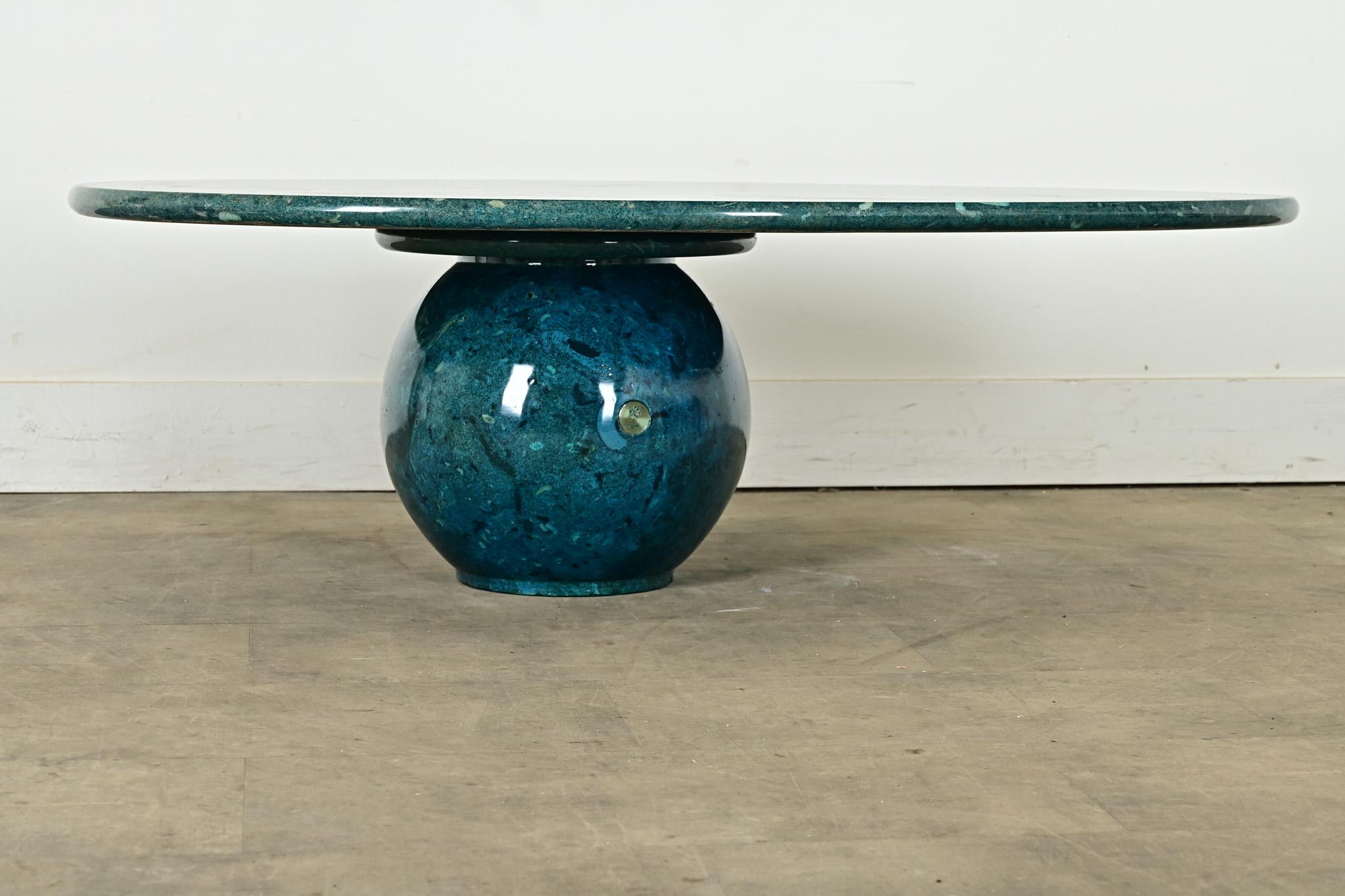 Vintage French 1970s Green Fossil Marble Coffee Table 7
