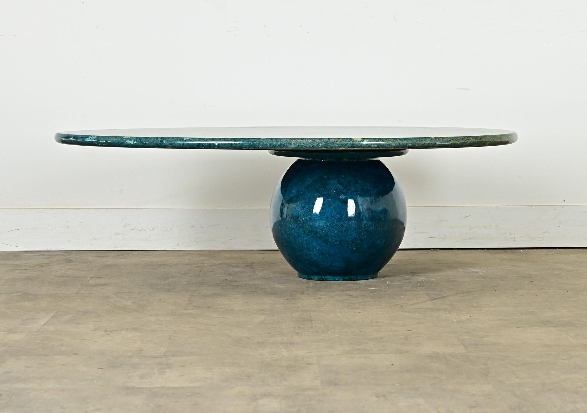 Post-Modern Vintage French 1970s Green Fossil Marble Coffee Table