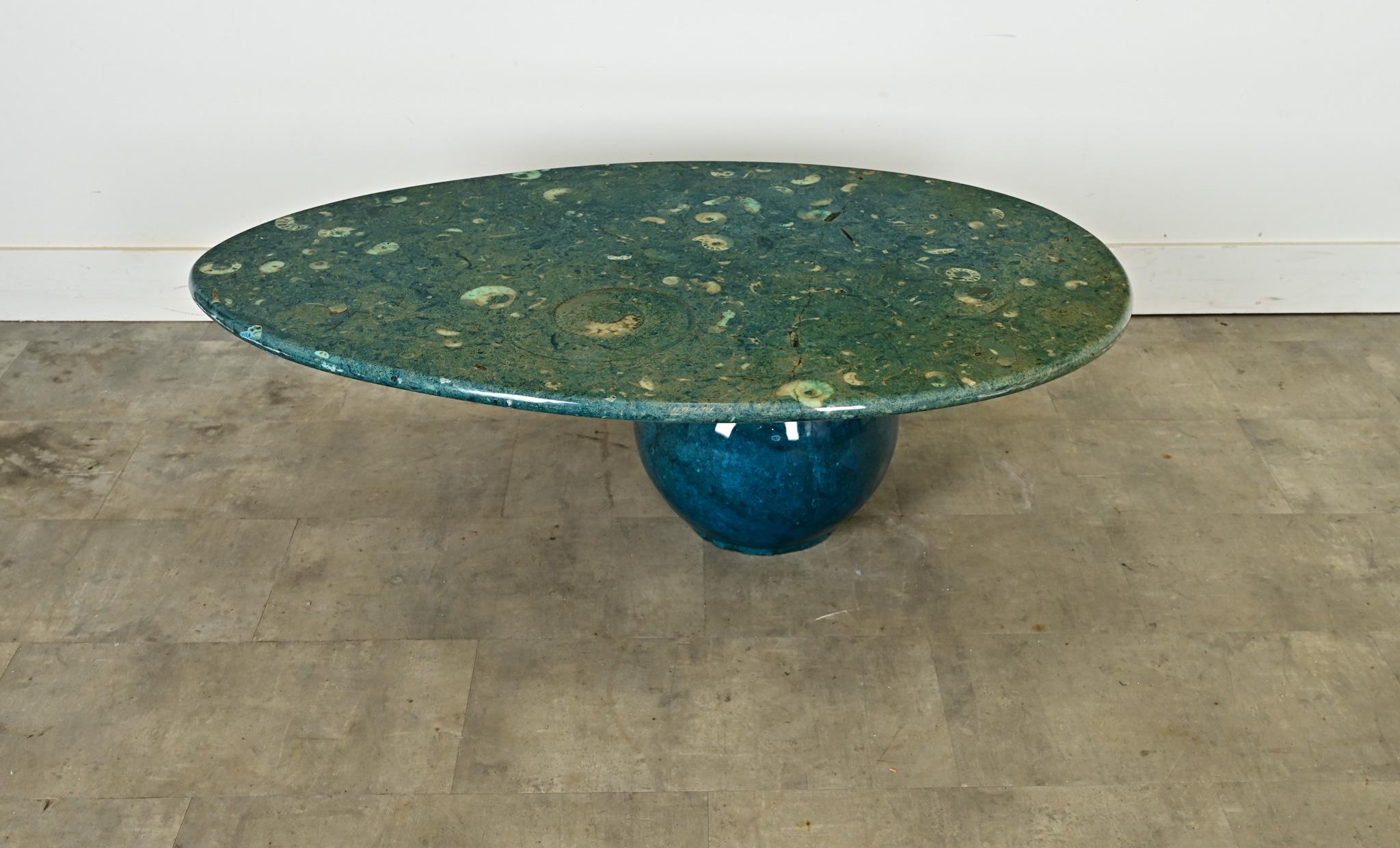 Other Vintage French 1970s Green Fossil Marble Coffee Table