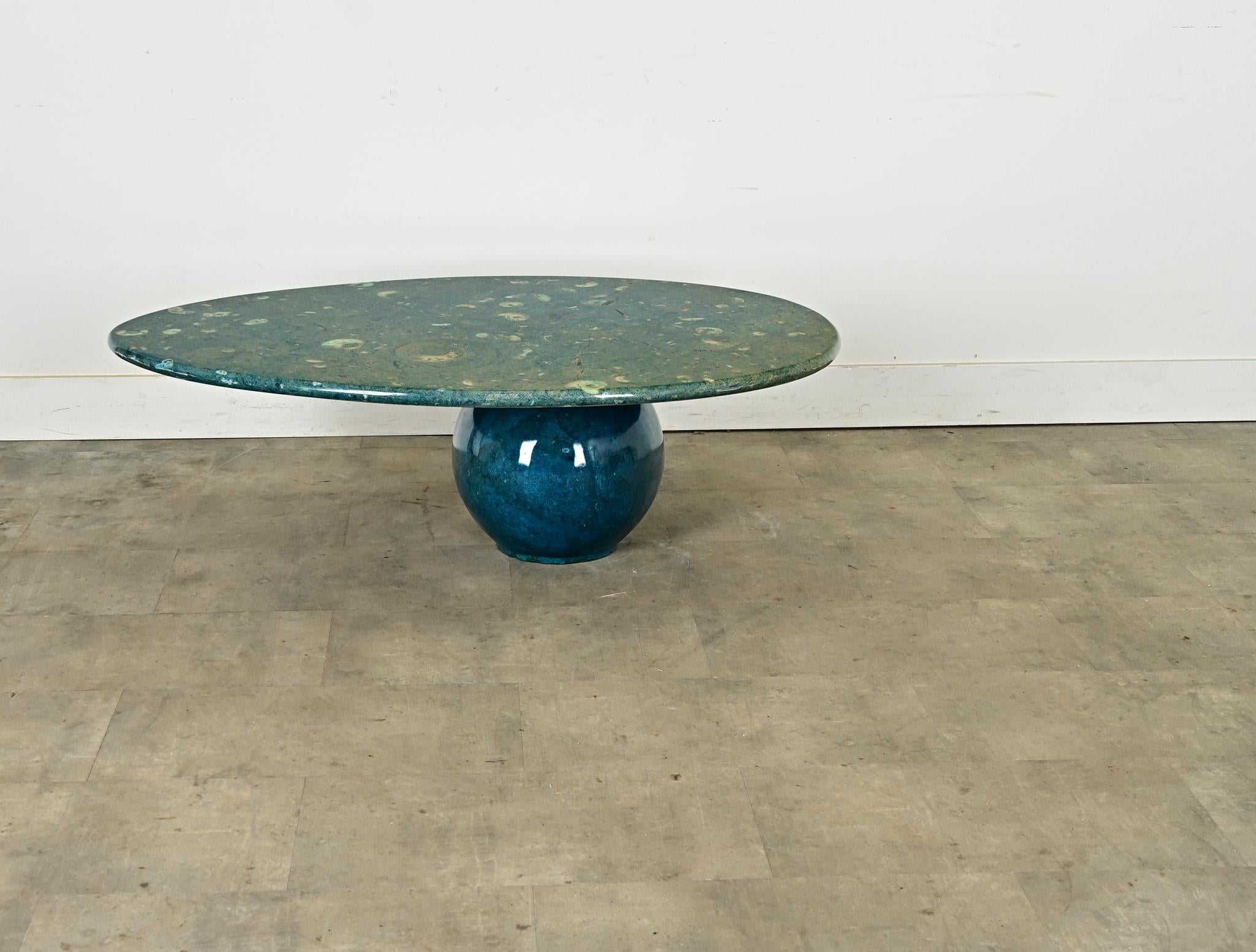 20th Century Vintage French 1970s Green Fossil Marble Coffee Table