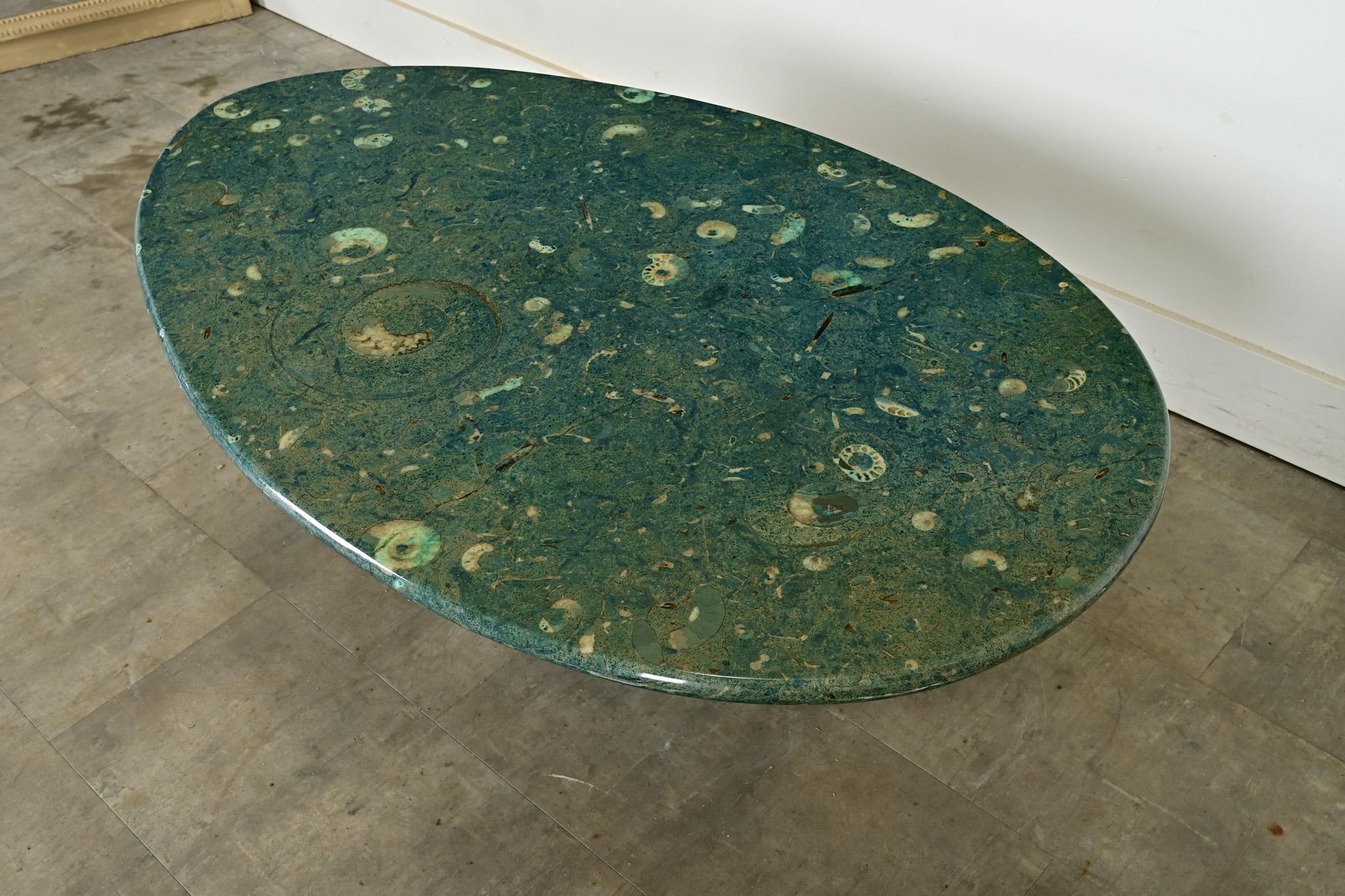Vintage French 1970s Green Fossil Marble Coffee Table 2