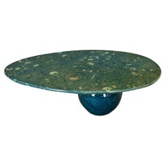 Vintage French 1970s Green Fossil Marble Coffee Table