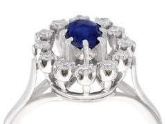 Vintage French 1970s Sapphire and Diamond White Gold Cluster Ring