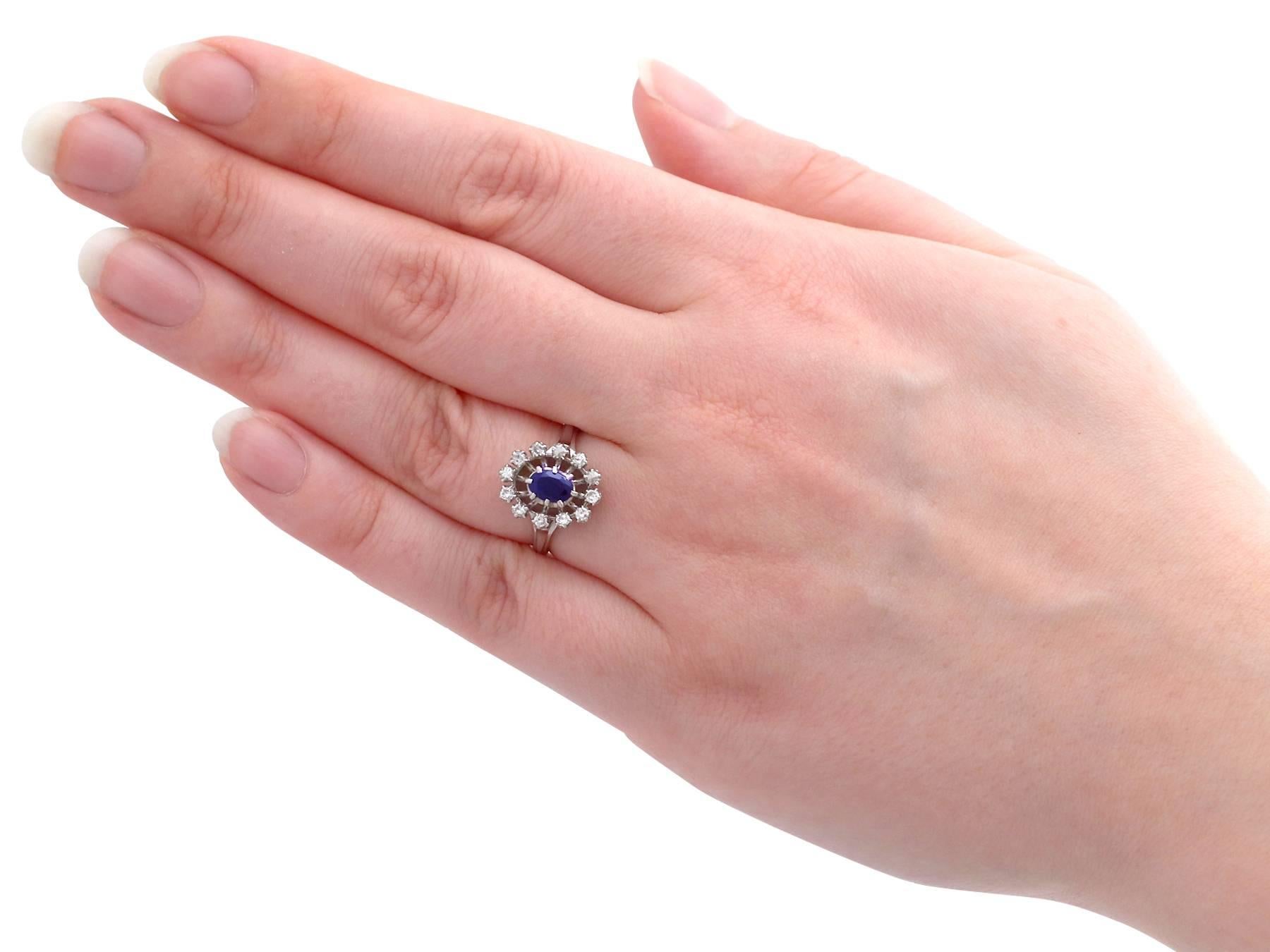 Oval Cut Vintage French 1970s Sapphire and Diamond White Gold Cluster Ring