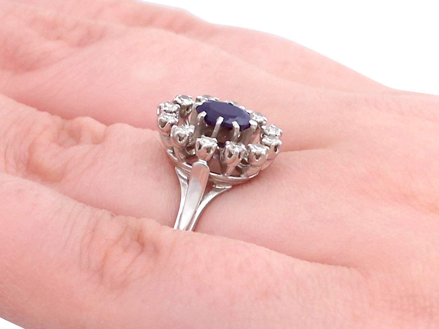 Vintage French 1970s Sapphire and Diamond White Gold Cluster Ring In Excellent Condition In Jesmond, Newcastle Upon Tyne