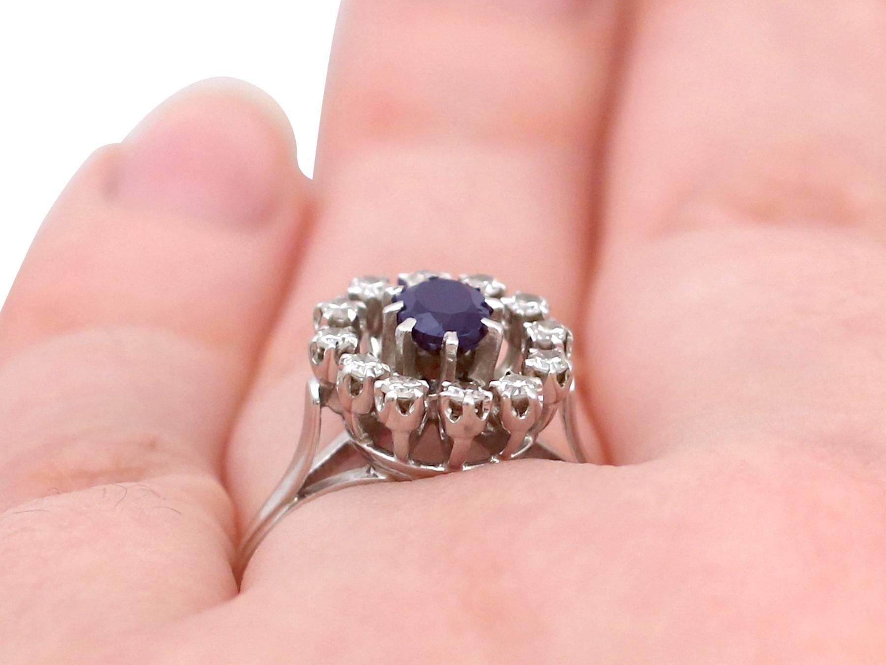 Women's Vintage French 1970s Sapphire and Diamond White Gold Cluster Ring