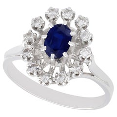 Vintage French 1970s Sapphire and Diamond White Gold Cluster Ring