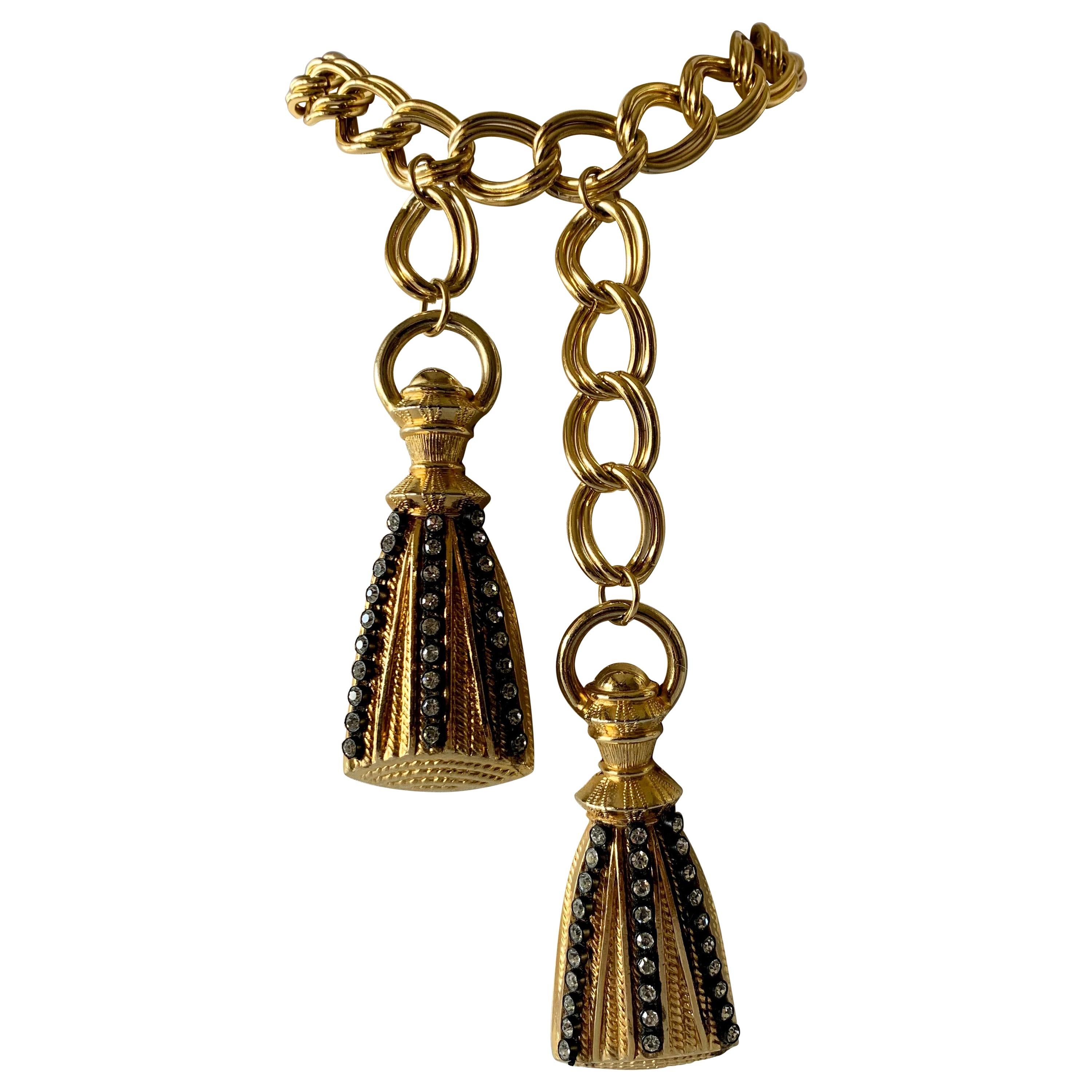 Vintage French 1980's "Metal Dore" Diamante Tassel Necklace/Belt