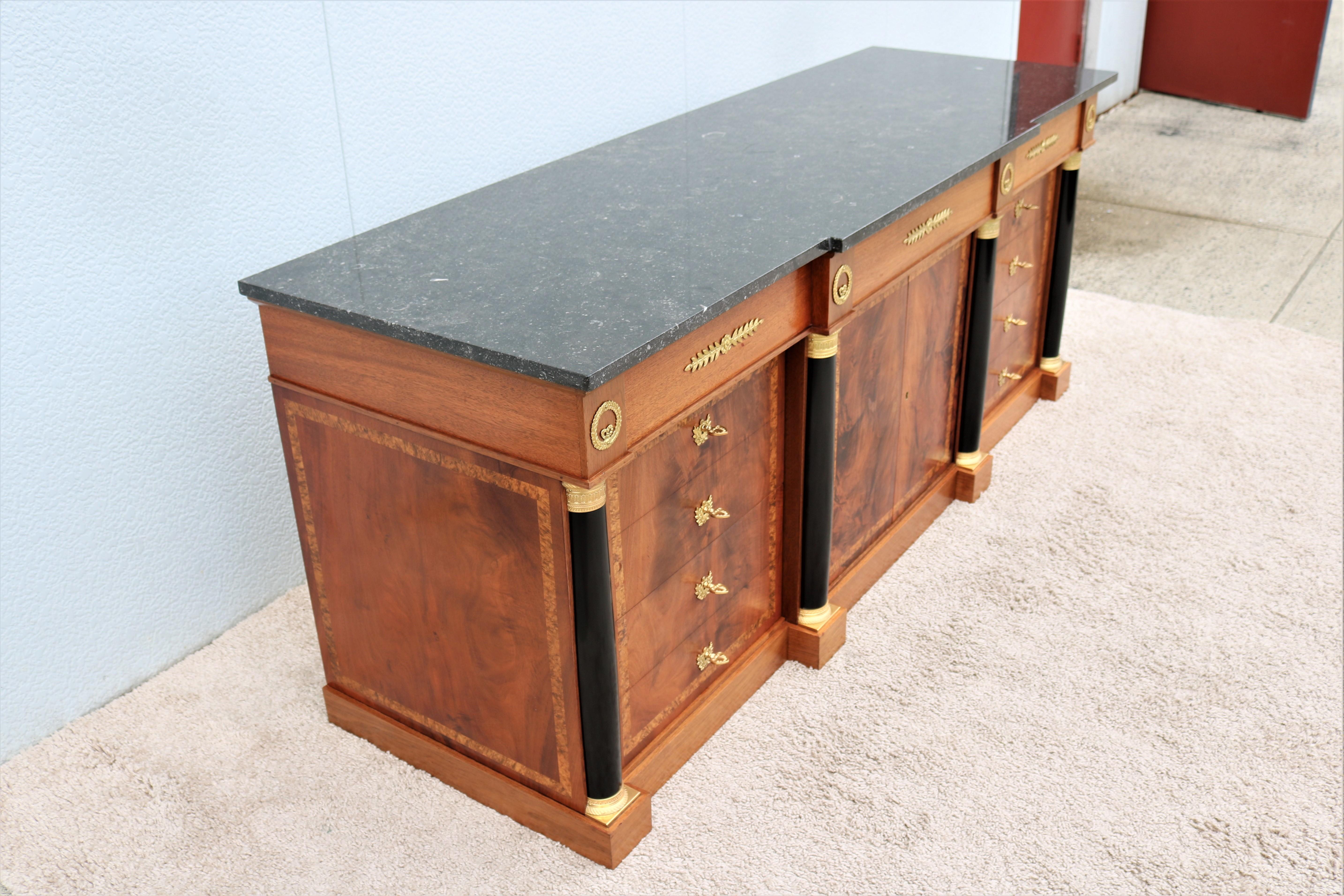 Vintage French 19th Century Empire Style Mahogany and Marble Credenza Cabinet In Good Condition In Secaucus, NJ