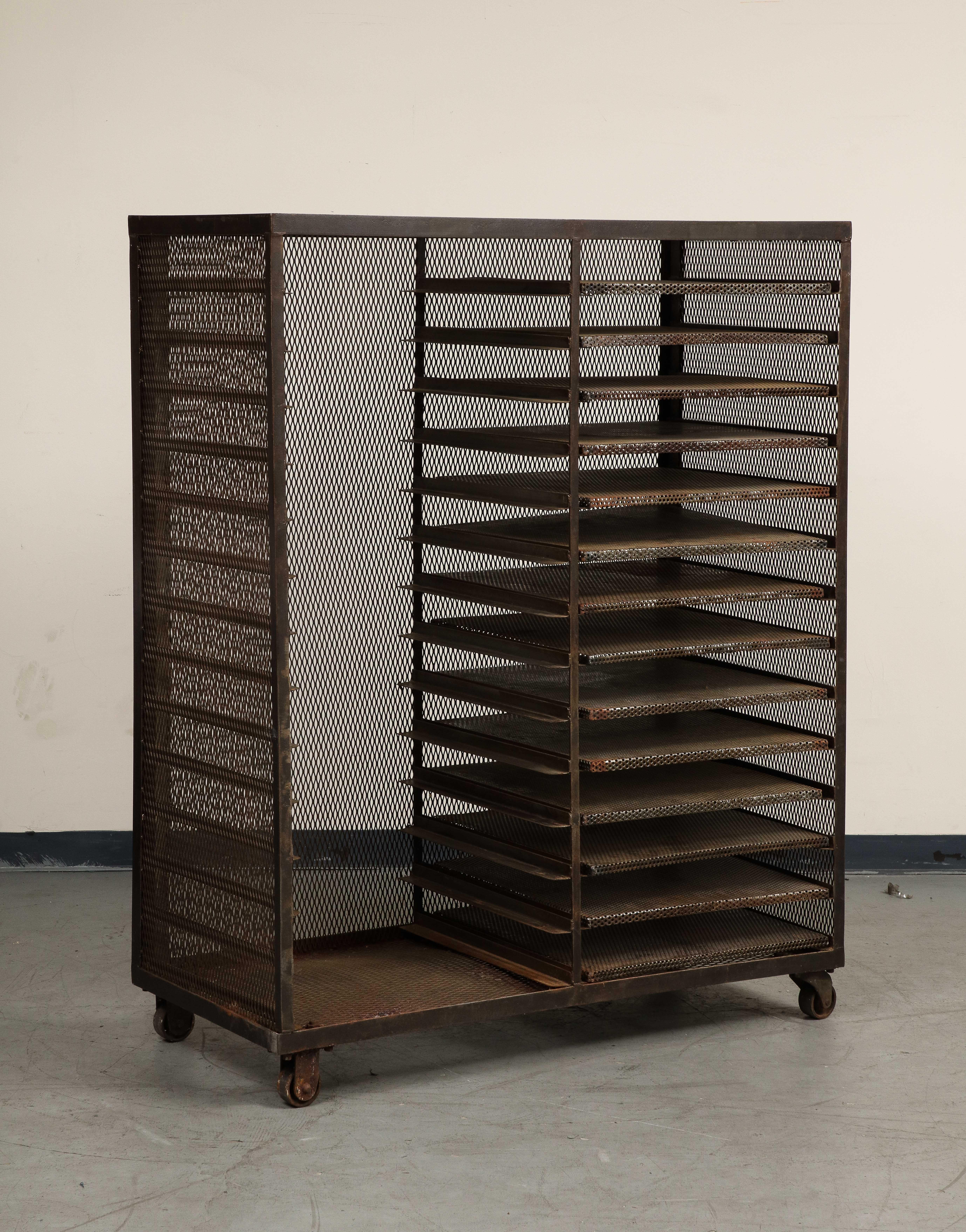 Industrial Vintage French 20th Century Steel Baker's Rack or Etagere on Wheels For Sale