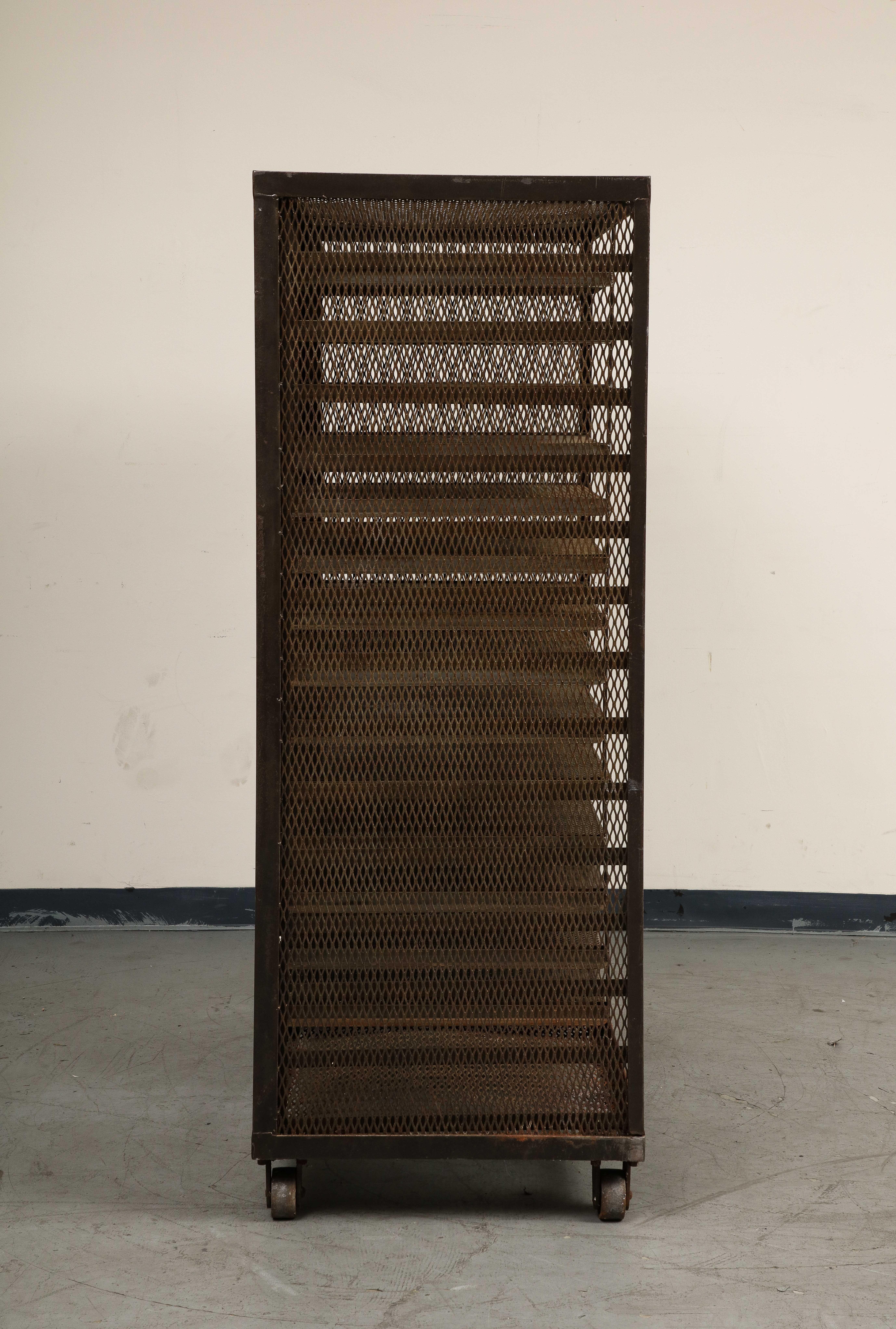 Vintage French 20th Century Steel Baker's Rack or Etagere on Wheels In Fair Condition For Sale In Chicago, IL