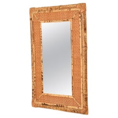 Vintage French 20th Century Wicker and Bamboo Mirror