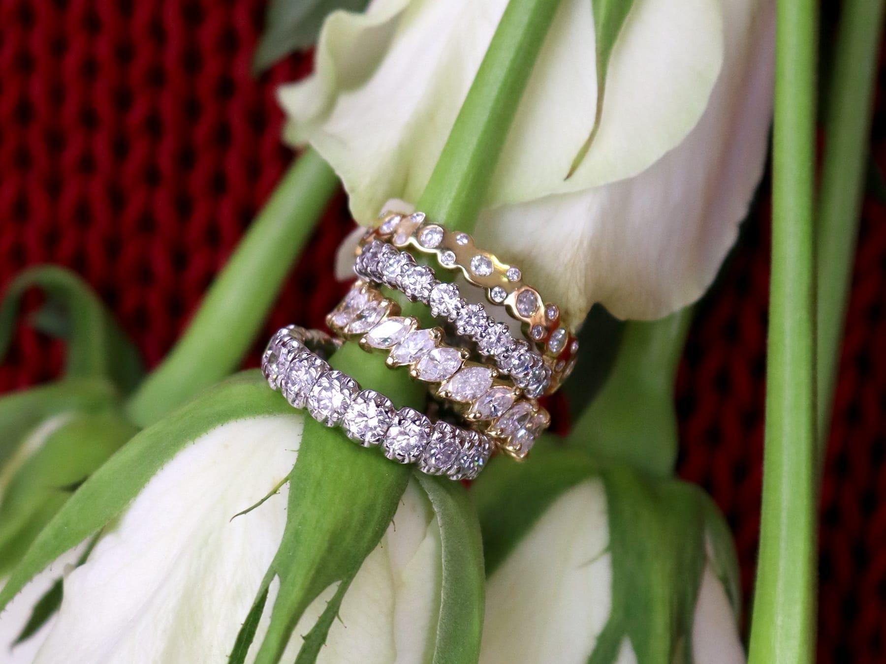 An impressive vintage French 2.20 carat diamond and 18 karat white gold full eternity ring; part of our diverse diamond jewelry and estate jewelry collections.

This fine and impressive diamond full eternity ring has been crafted in 18k white