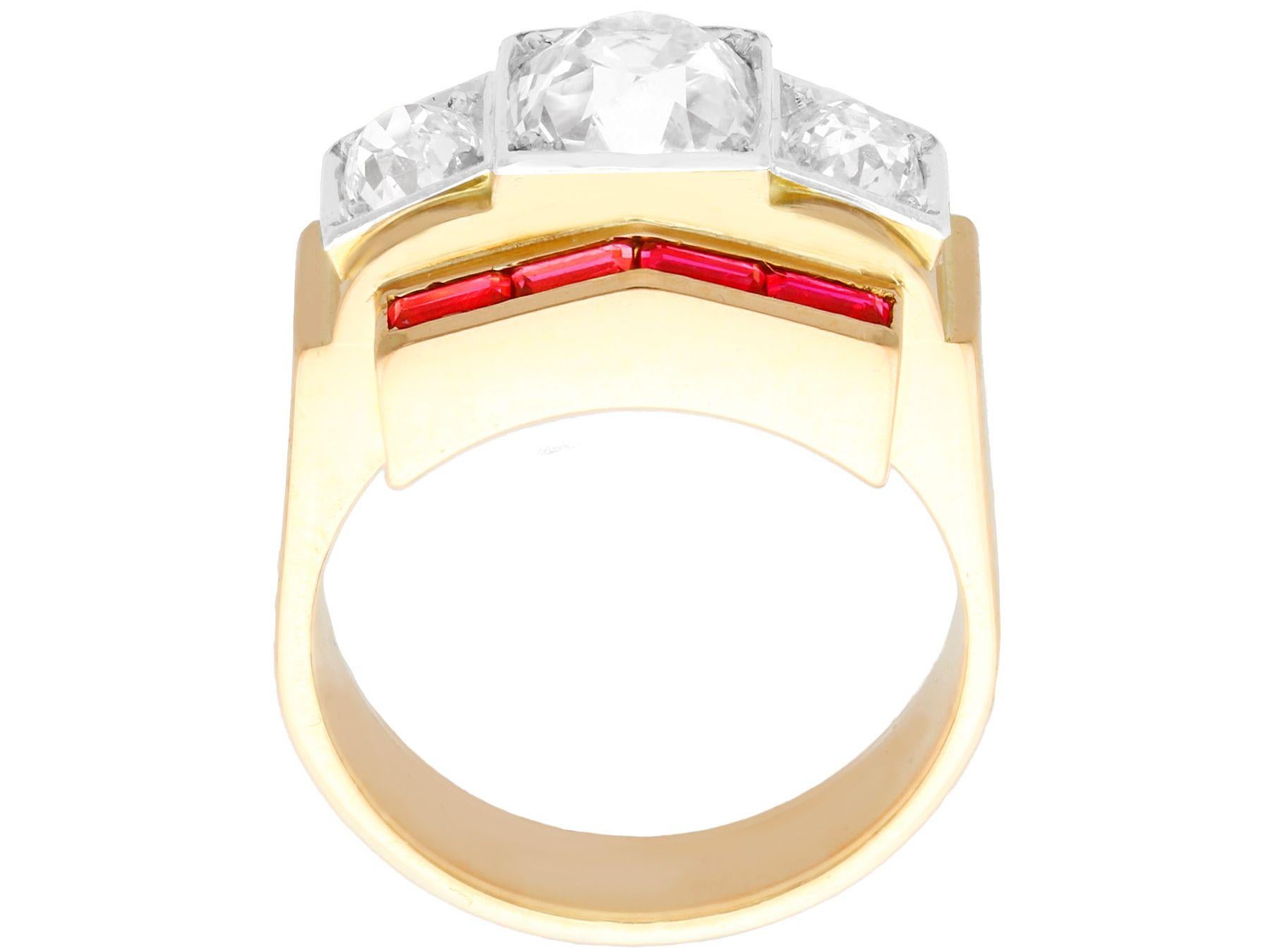 Vintage French 2.28 Carat Diamond and Ruby Yellow Gold Cocktail Ring, circa 1940 In Excellent Condition For Sale In Jesmond, Newcastle Upon Tyne