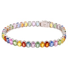 Bracciale tennis francese d'epoca in oro bianco 18 carati con zaffiro multicolore da 25 carati