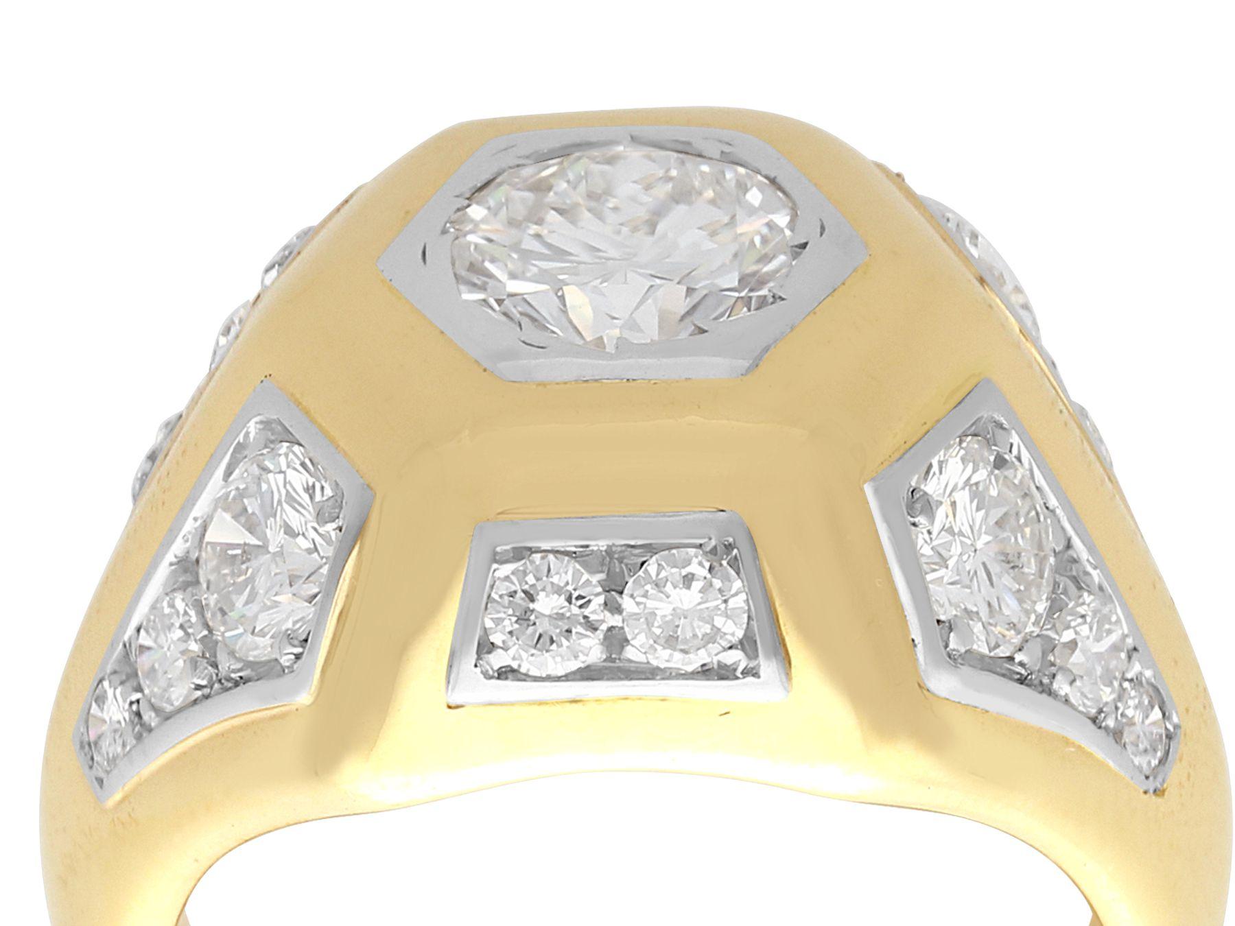 A stunning, fine and impressive vintage French 2.70 carat diamond and 18 karat yellow gold, 18 karat white gold set gent's dress ring; part of our diverse vintage jewelry collections

This stunning fine and impressive vintage ring has been crafted