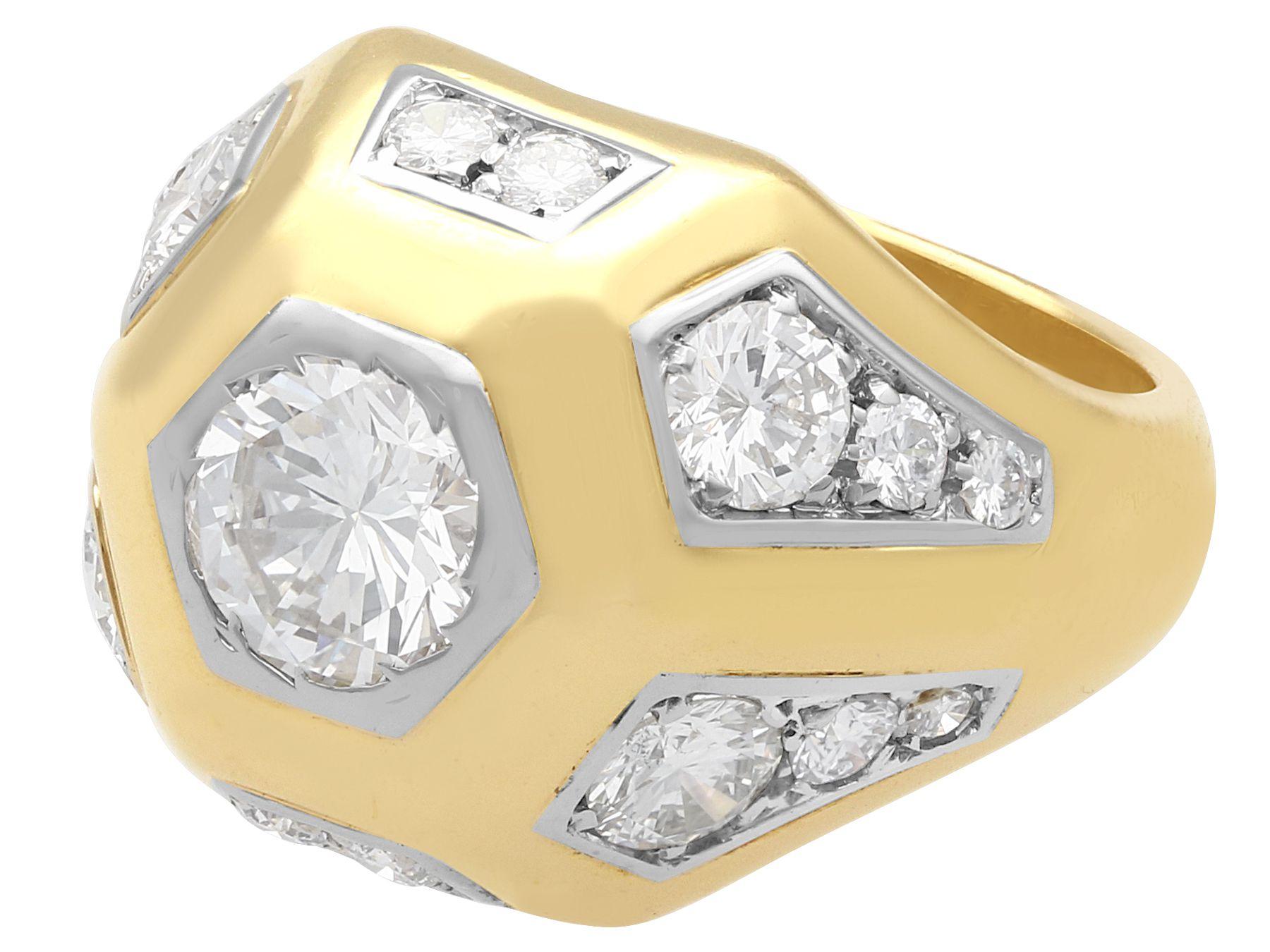 Round Cut Vintage French 2.70 carat Diamond and Yellow Gold Signet Style Ring, circa 1960