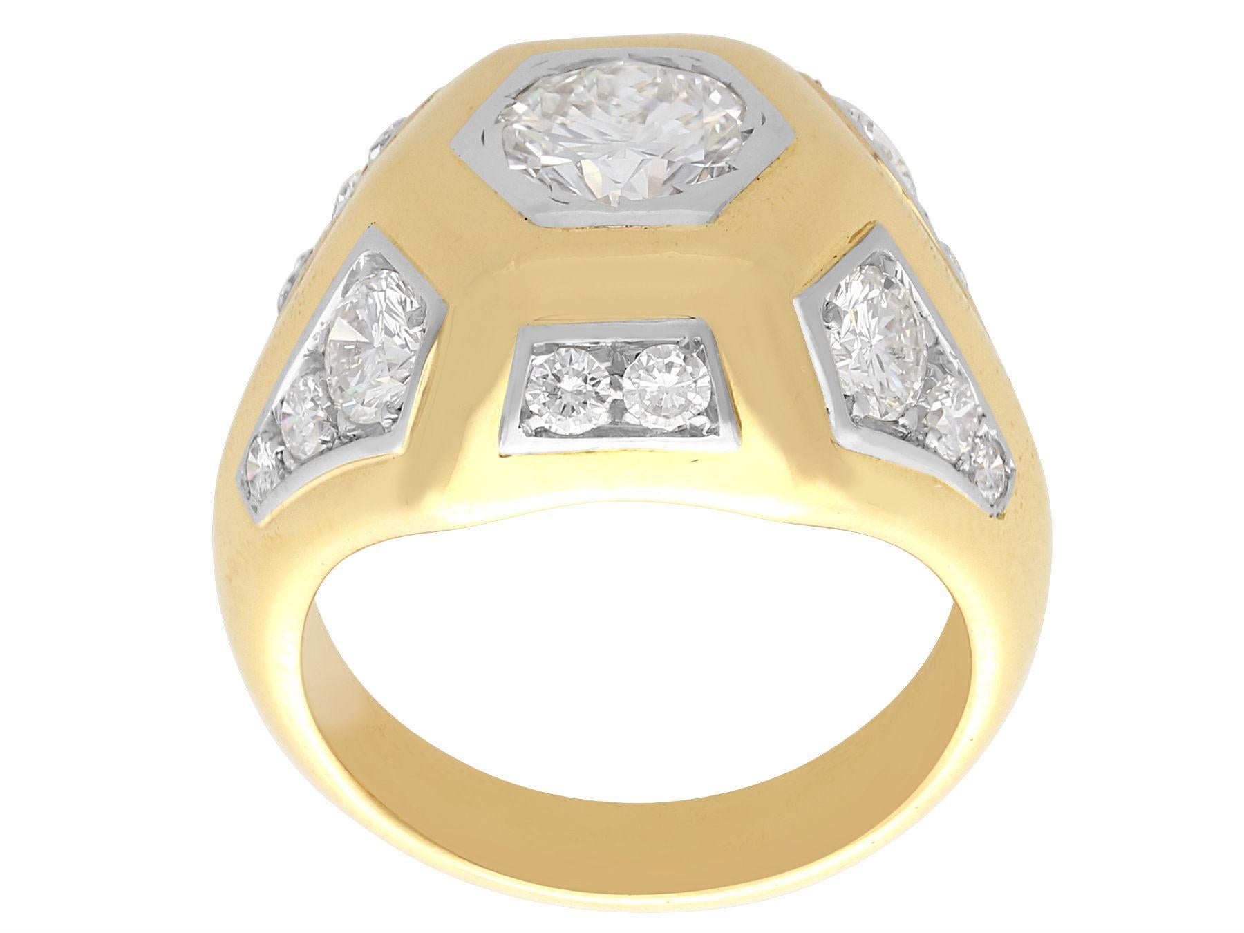 Women's or Men's Vintage French 2.70 carat Diamond and Yellow Gold Signet Style Ring, circa 1960