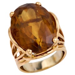 Anillo de cóctel vintage francés de oro amarillo de 18 quilates con citrino de 27,60 quilates