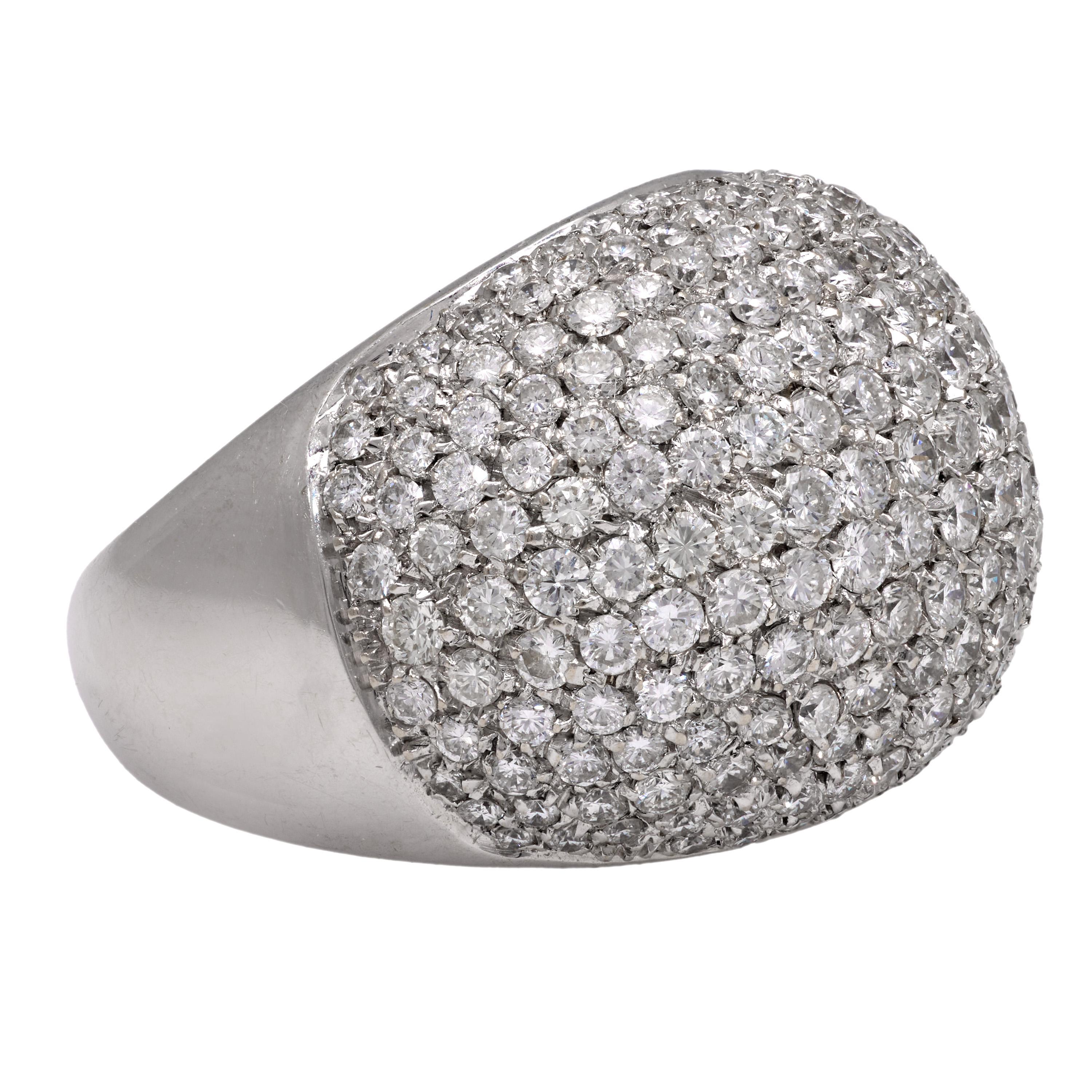 Modern Vintage French 3 carat total weight diamond 18k white gold dome ring For Sale
