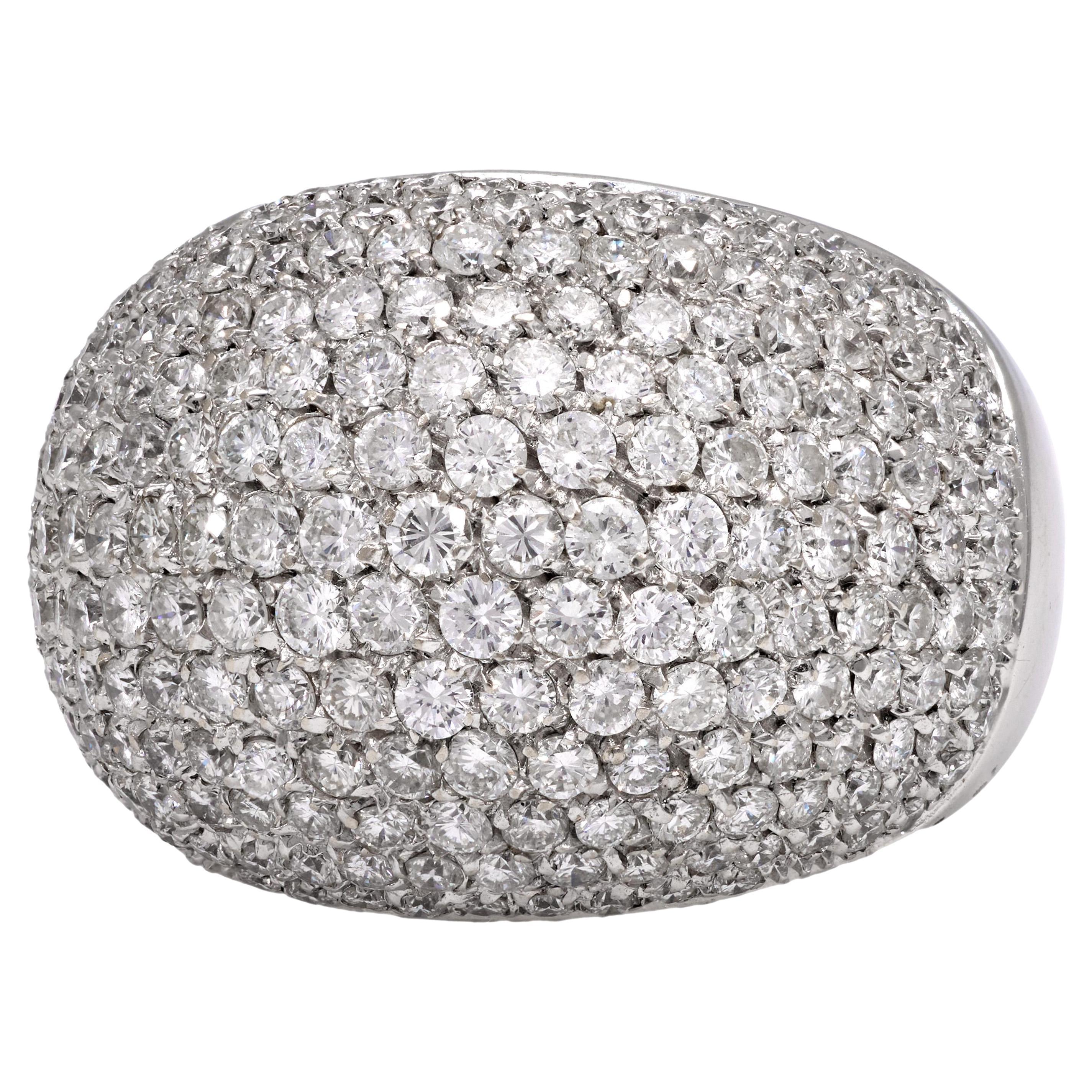 Vintage French 3 carat total weight diamond 18k white gold dome ring For Sale