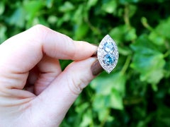Vintage French Aquamarine and Diamond Cluster Ring in 18k White Gold