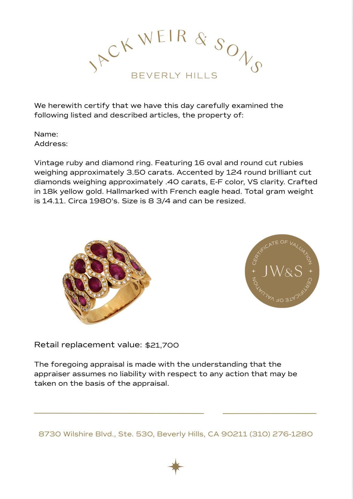 Bague de cocktail vintage française 3.50 carats rubis diamant or jaune 18k Pour femmes en vente