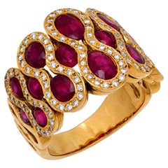 Anello cocktail francese d'epoca con rubino e diamante da 3,50 carati in oro giallo 18 carati