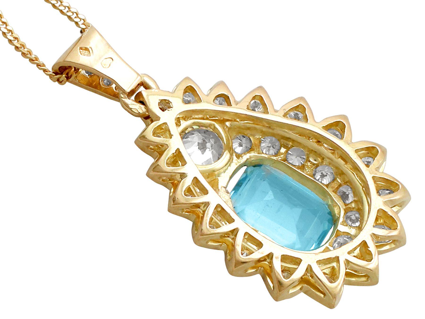 Women's Vintage French 3.95 Carat Topaz and 3.08 Carat Diamond Yellow Gold Pendant For Sale