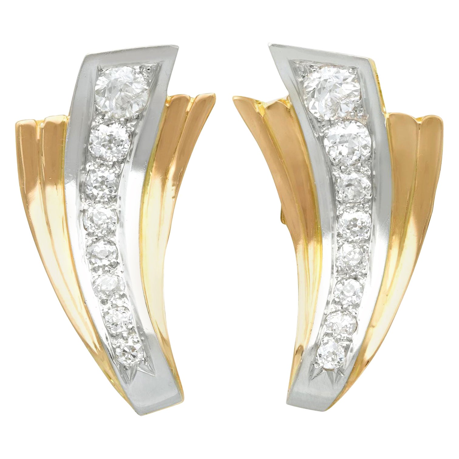 Französische Vintage-Ohrringe aus Gelbgold mit 4,06 Karat Diamant und Gelbgold