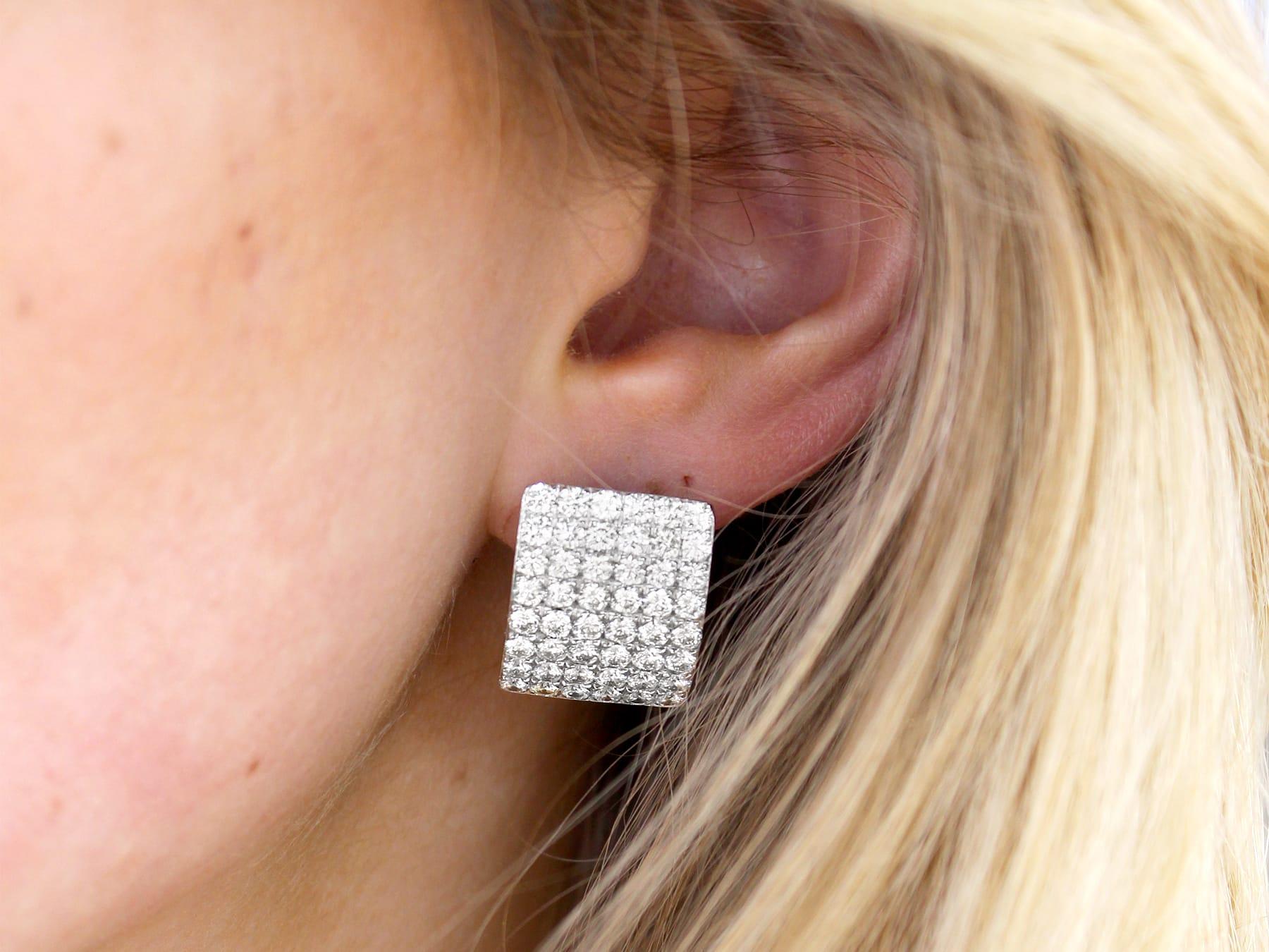 Round Cut Vintage French 4.42 Carat Diamond and White Gold Stud Earrings For Sale
