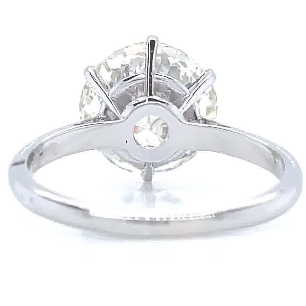 Vintage French 4.45 Carat Brilliant Cut Diamond Platinum Gold Engagement Ring 1