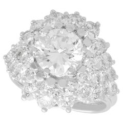 Anillo francés vintage con racimo de diamantes de 5,19 quilates y oro blanco de 18 quilates