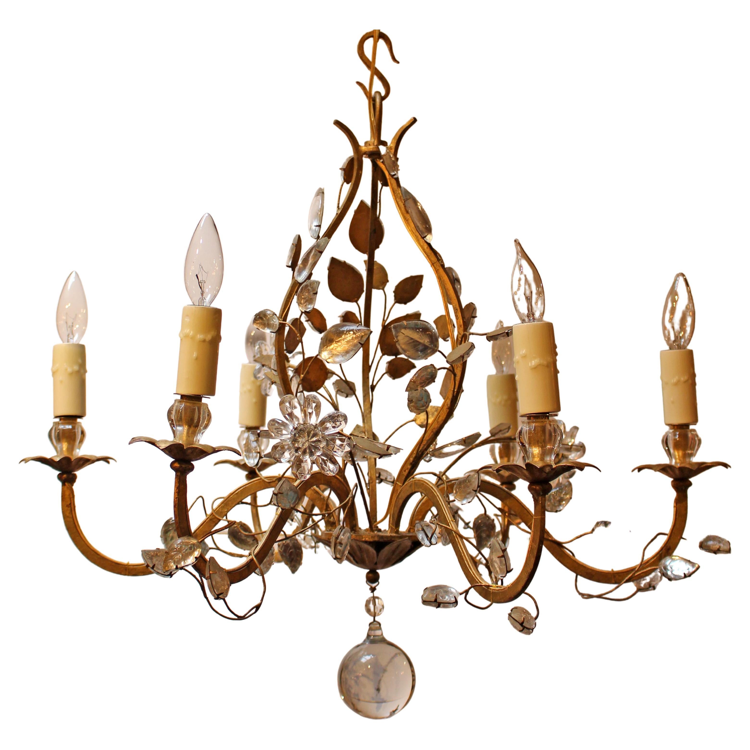 Vintage Crackle Glass 7 Light Chandelier at 1stDibs
