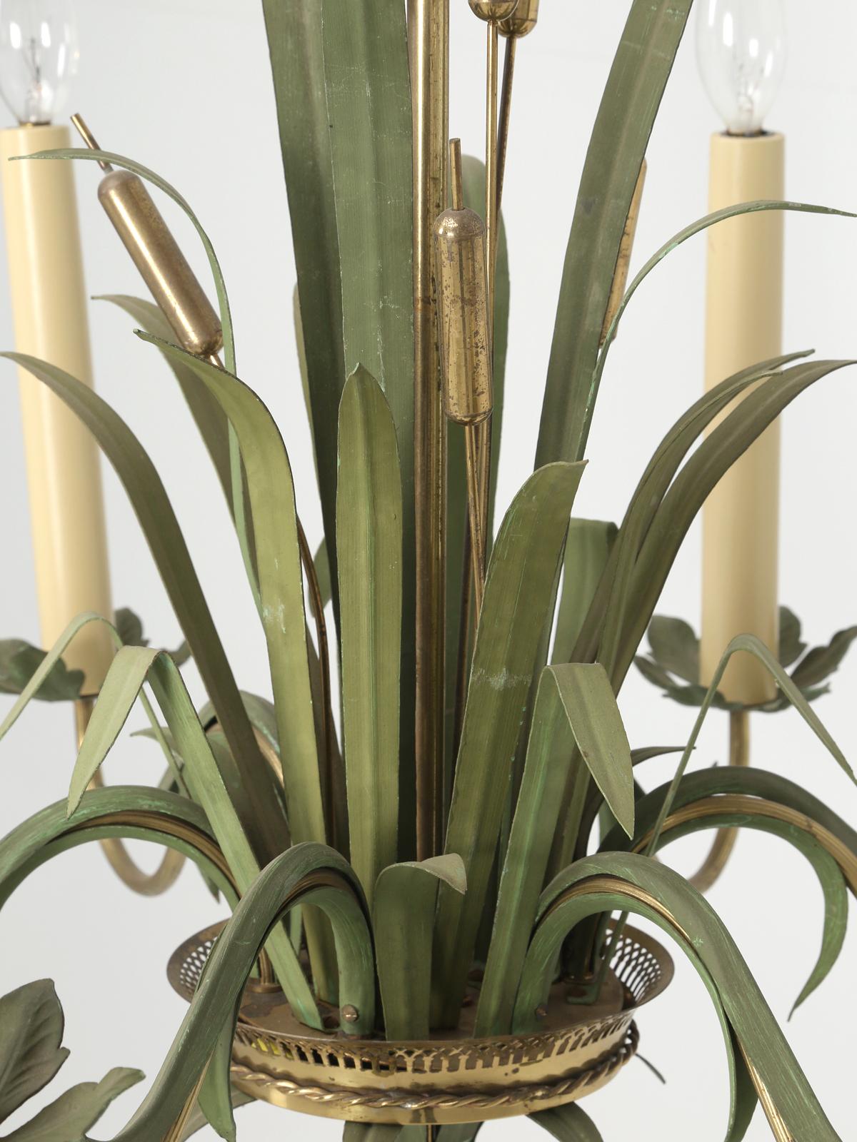 Vintage French 6-Light Painted Cattail Chandelier in the Style of Maison Jansen 4