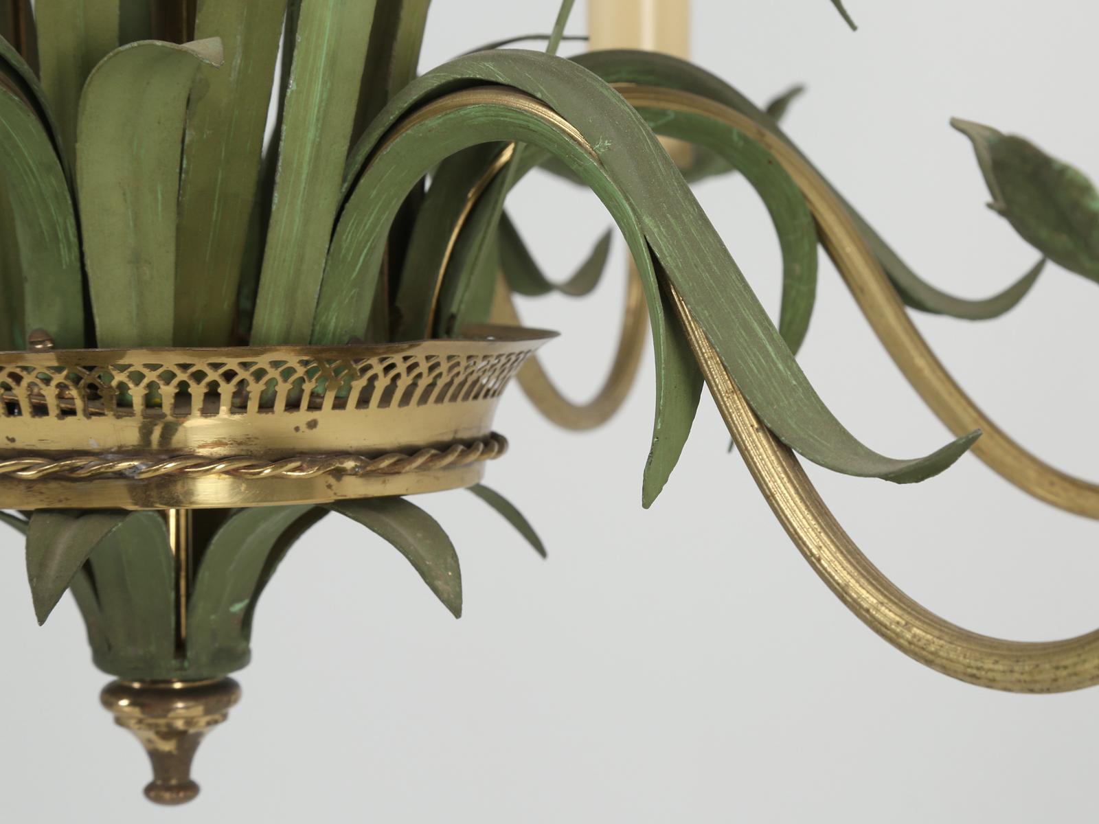 Vintage French 6-Light Painted Cattail Chandelier in the Style of Maison Jansen 11
