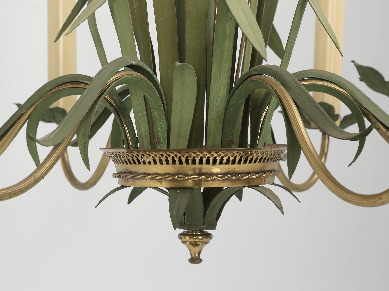 Vintage French 6-Light Painted Cattail Chandelier in the Style of Maison Jansen 12