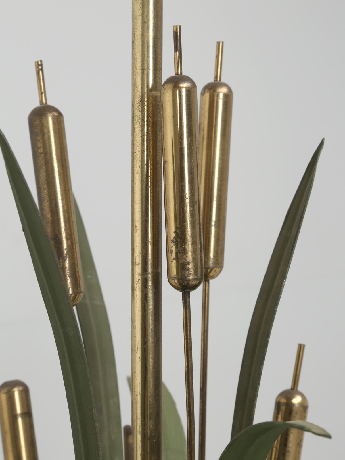 Mid-20th Century Vintage French 6-Light Painted Cattail Chandelier in the Style of Maison Jansen