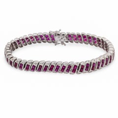 Vintage French 6.00 carat ruby diamond 18k white gold bracelet