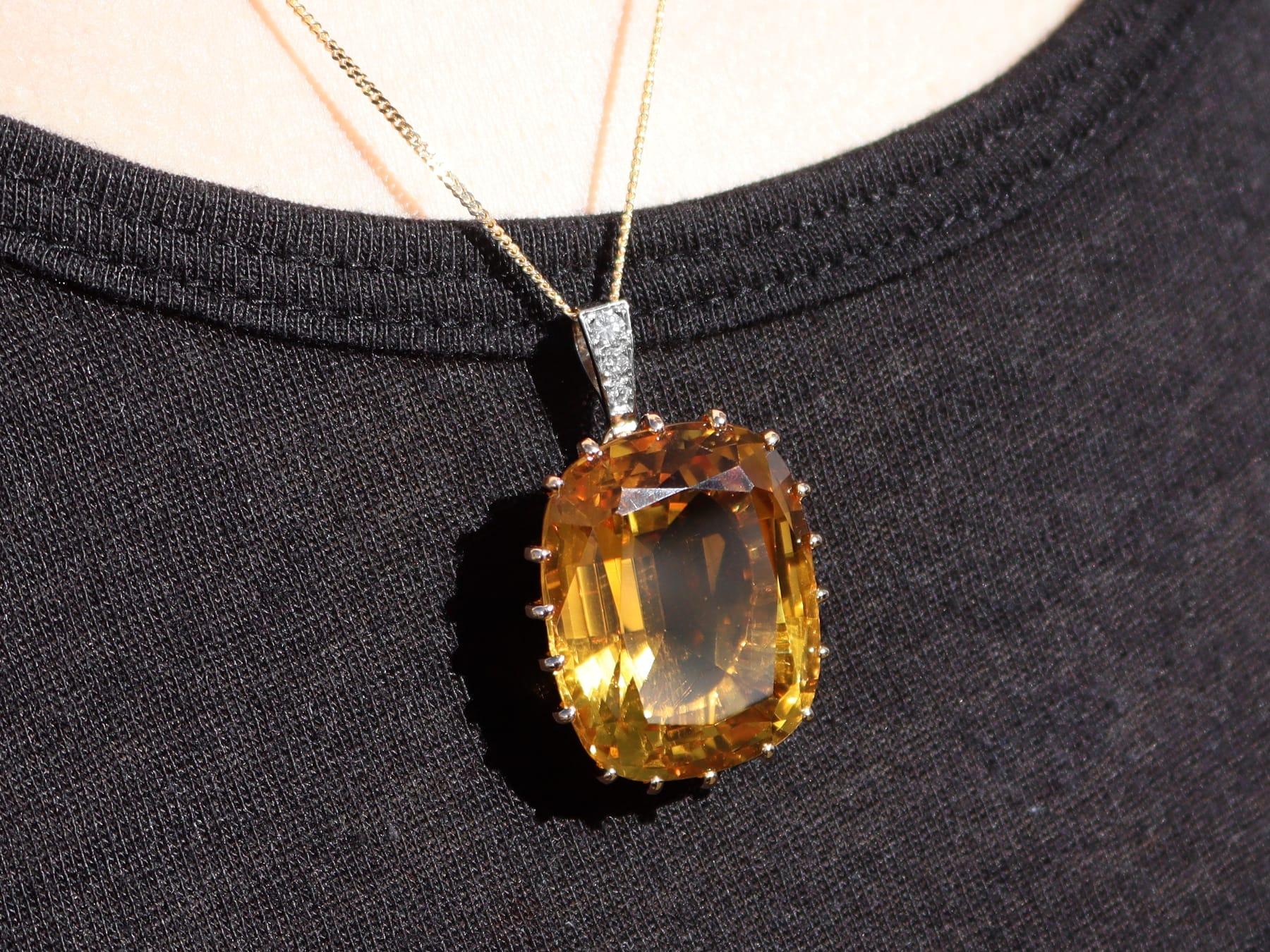 Vintage French 64.39 Carat Citrine and Yellow Gold Pendant 6
