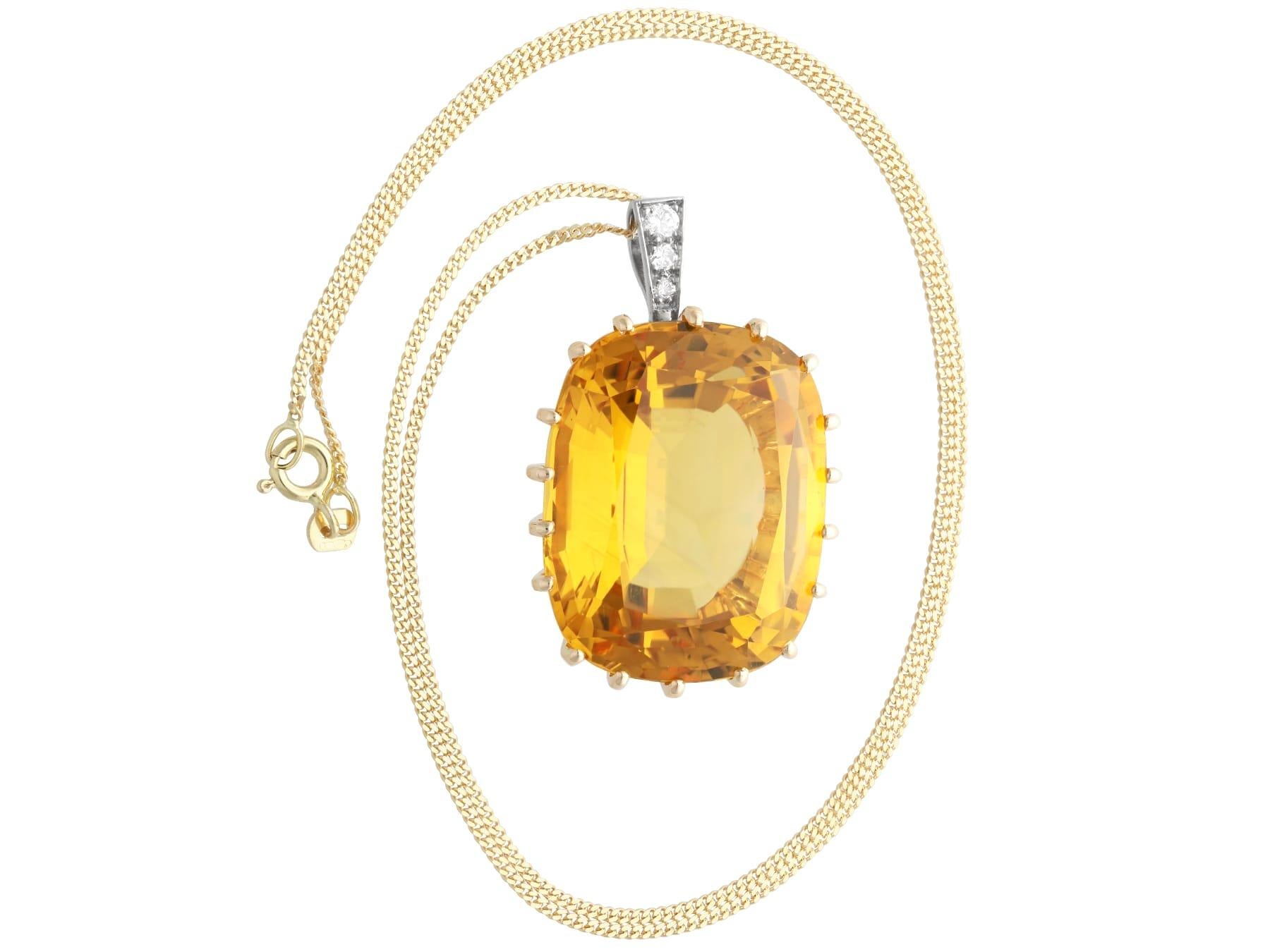 Cushion Cut Vintage French 64.39 Carat Citrine and Yellow Gold Pendant